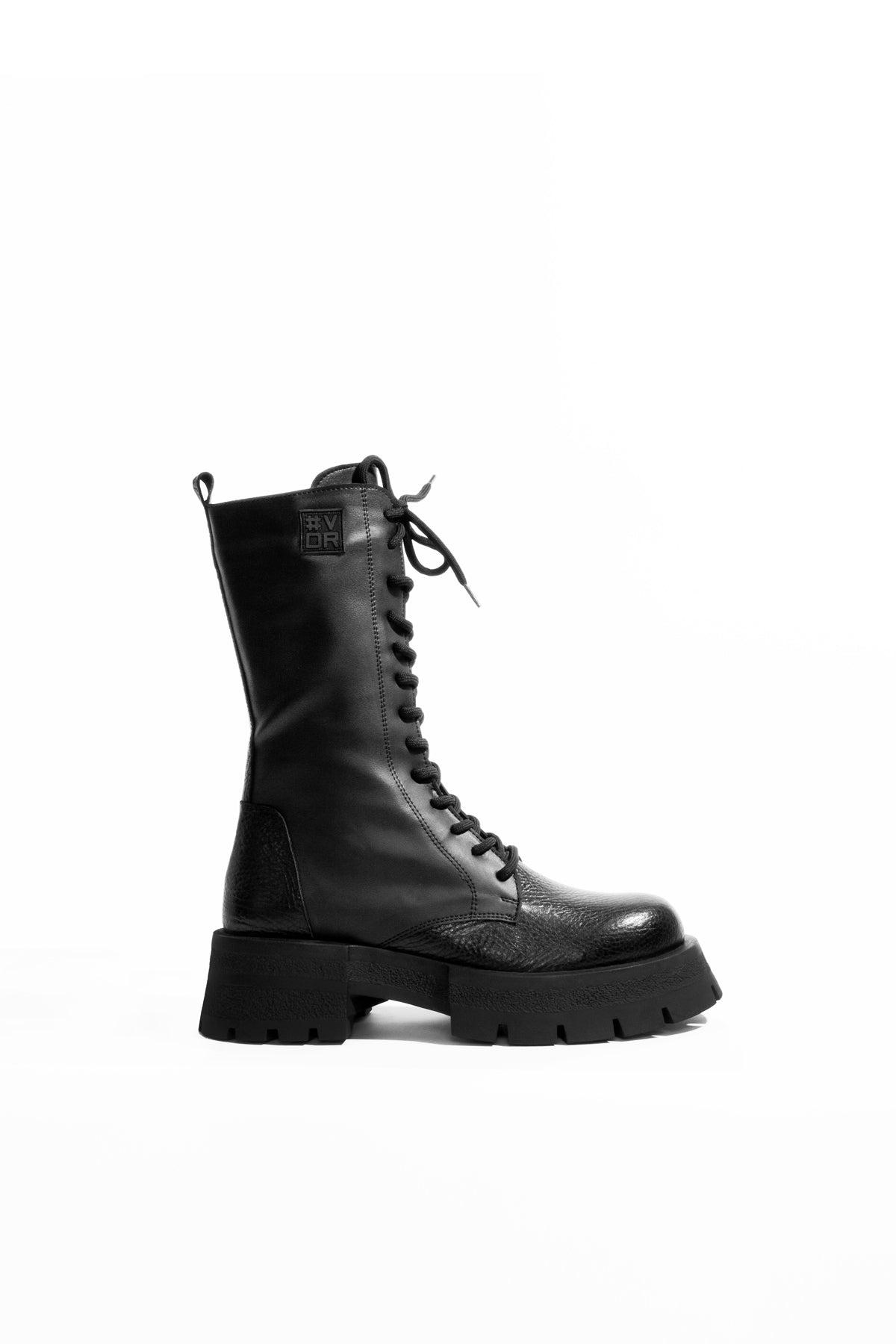 Black Chunky Sole Leather Combat Boots Genny