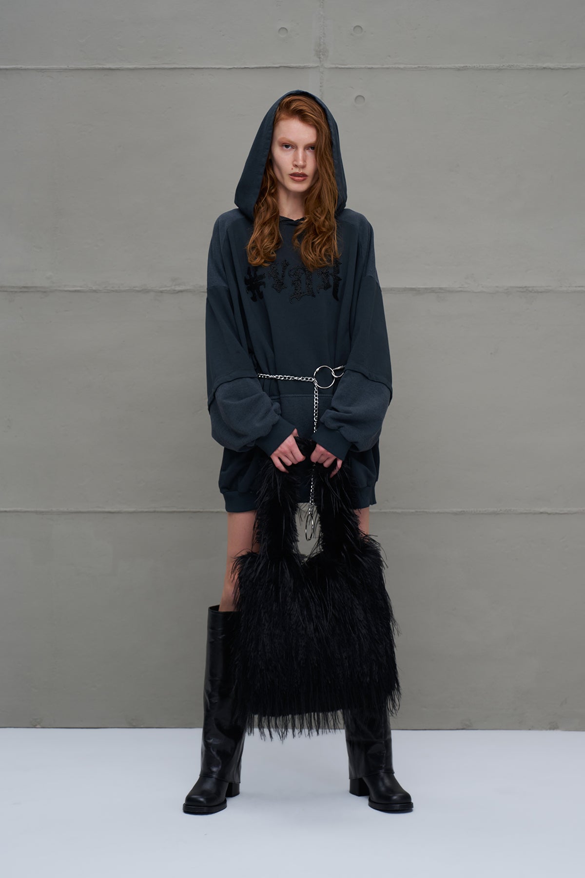 Black Feathered Faux Fur Bag Pastel