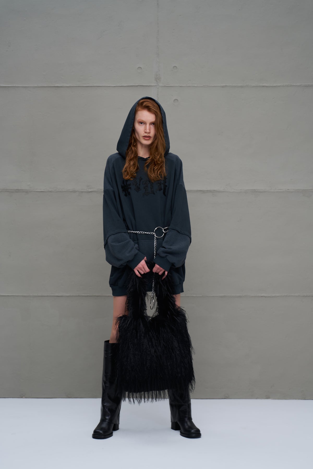 Black Feathered Faux Fur Bag Pastel