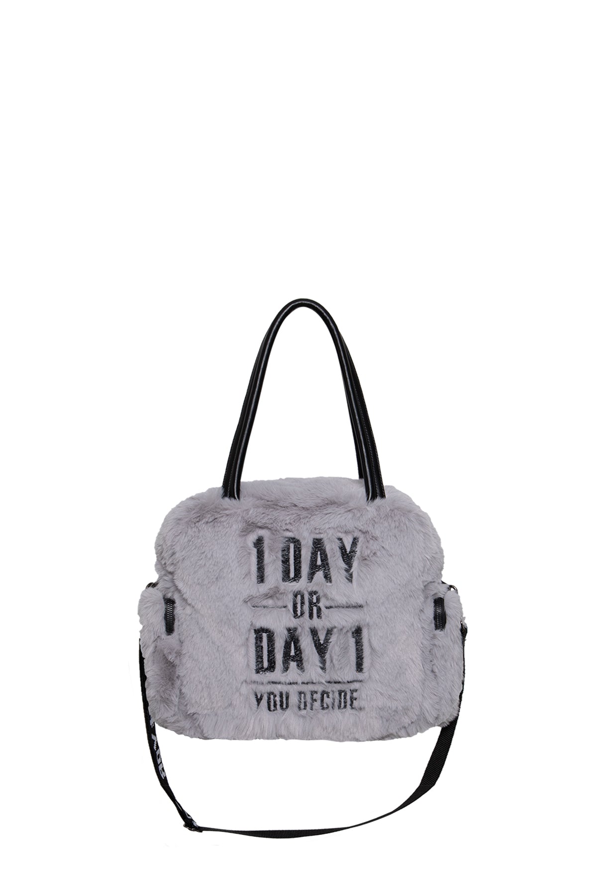 Grey Faux Fur Shoulder Tote Bag Porto20