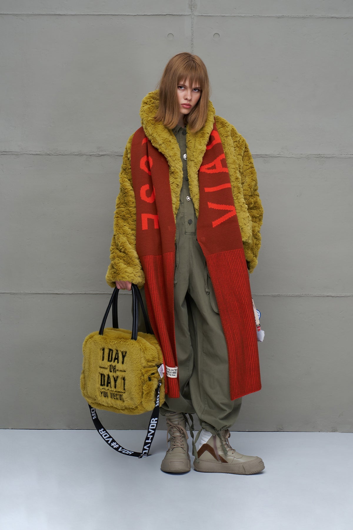 Mustard Faux Fur Shoulder Tote Bag Porto20