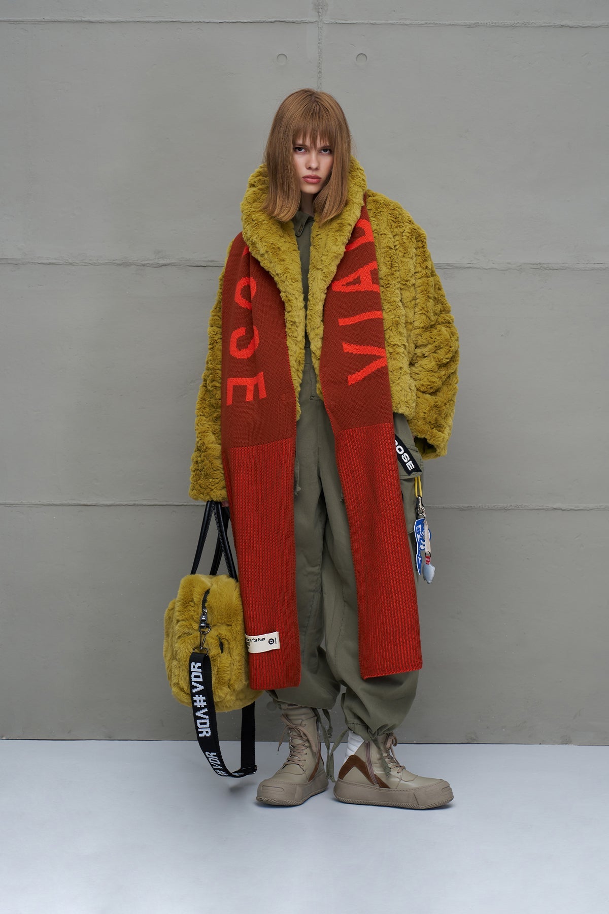 Mustard Faux Fur Shoulder Tote Bag Porto20