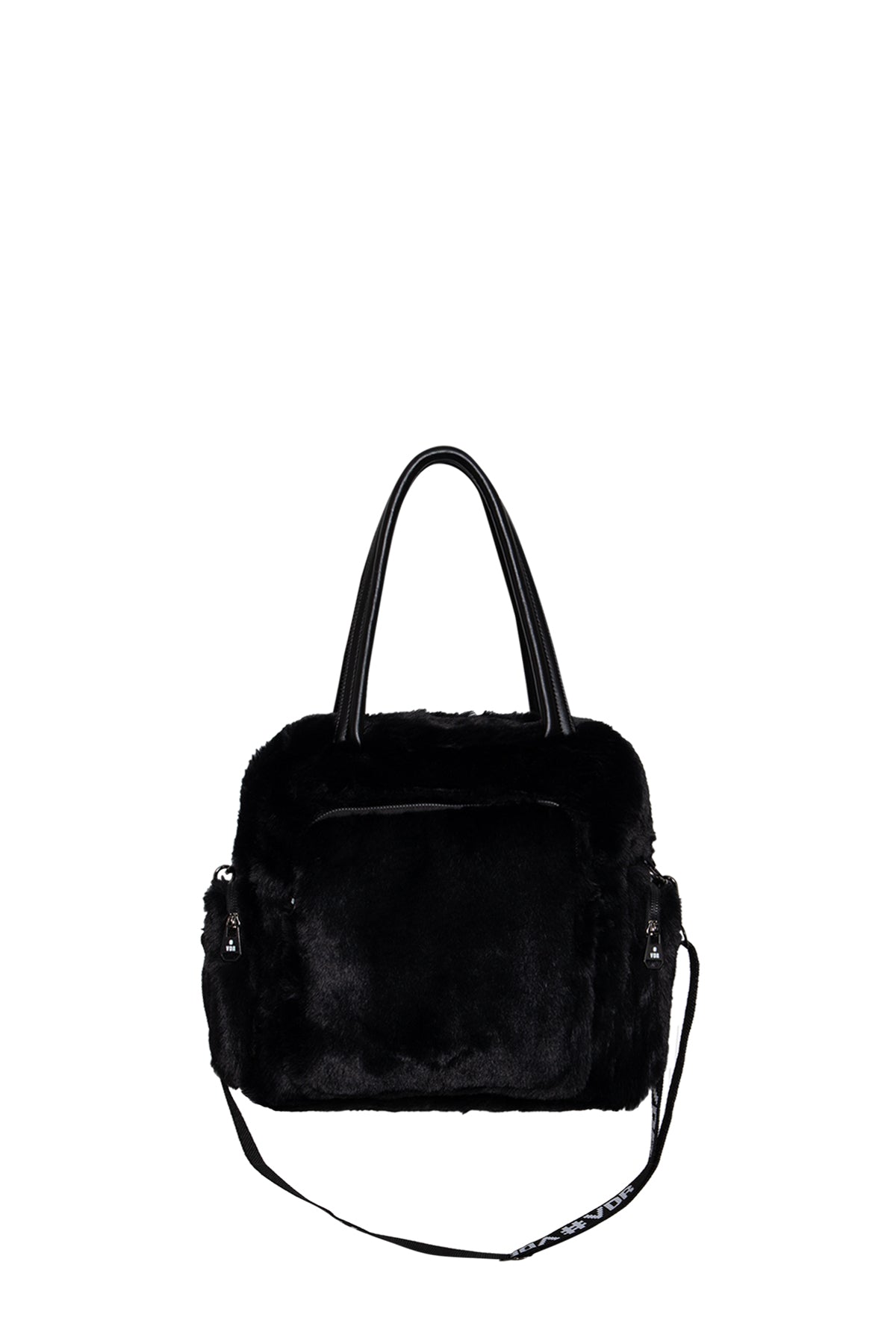 Black Faux Fur Shoulder Tote Bag Porto20