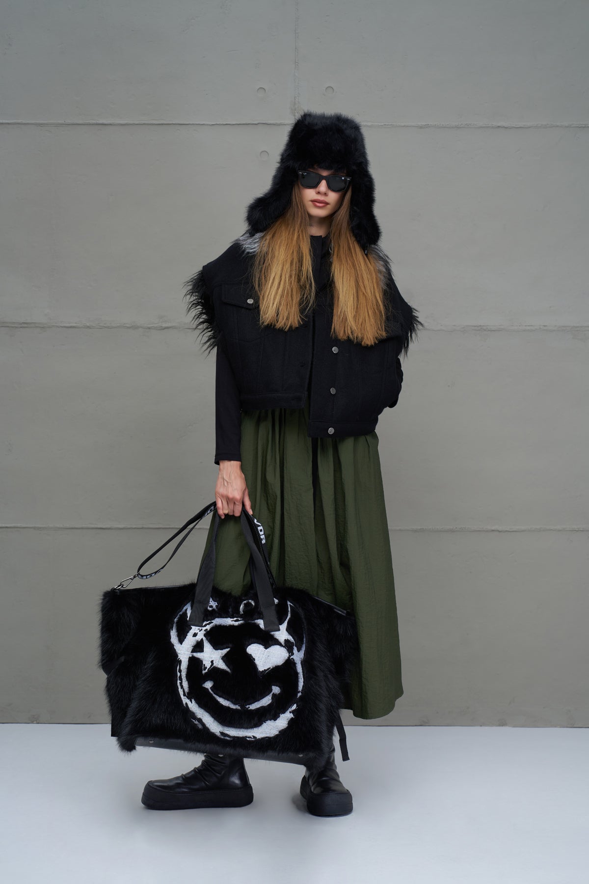Black Faux Fur Bag Rambo3
