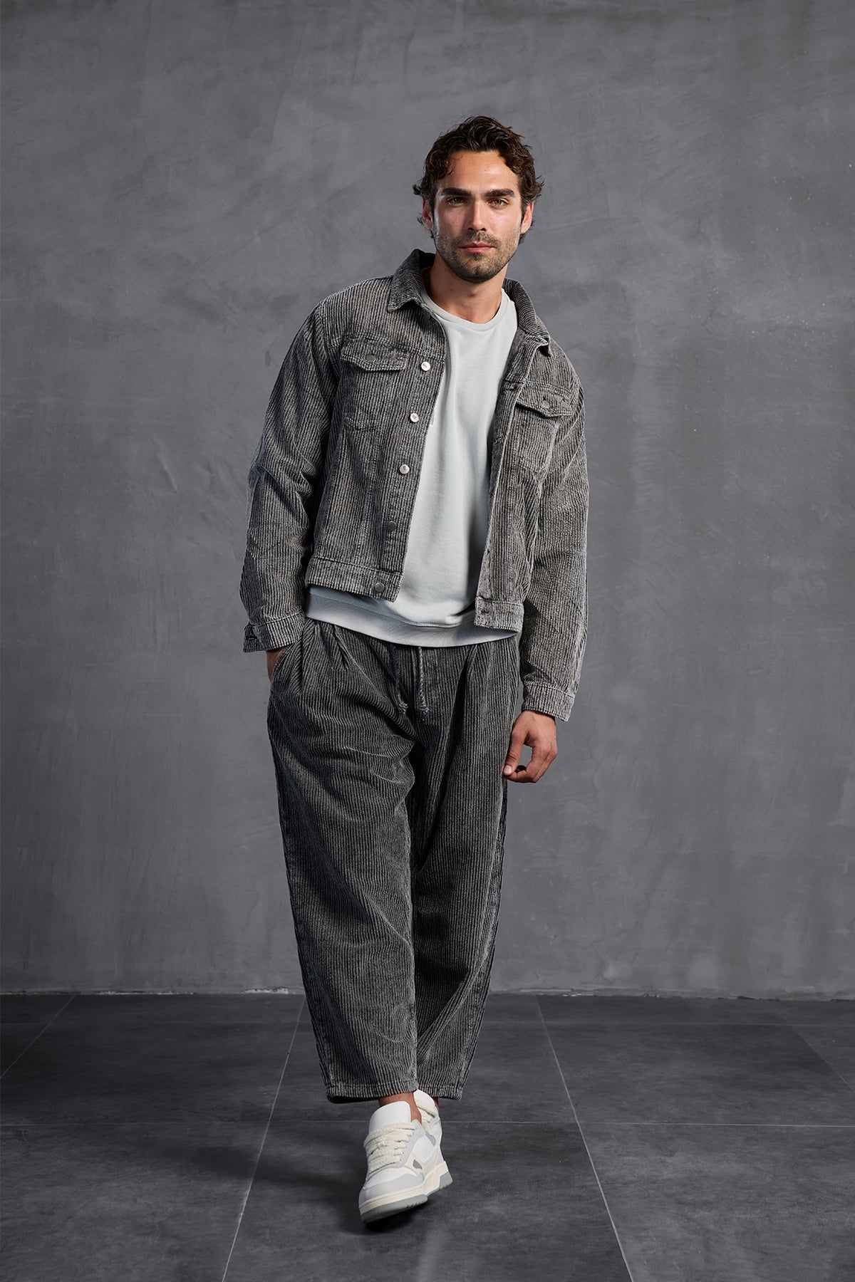 Anthracite Ribbed Velvet Trousers 10018