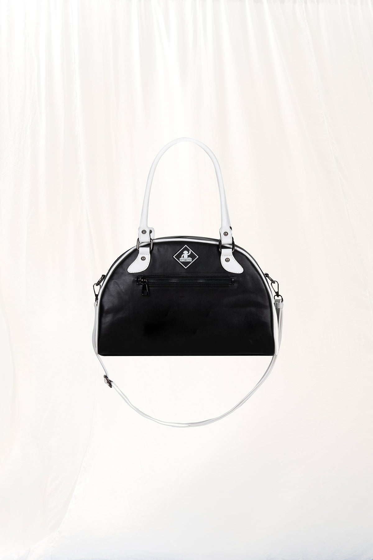 Black White Leather Midi Tote Bag Via1