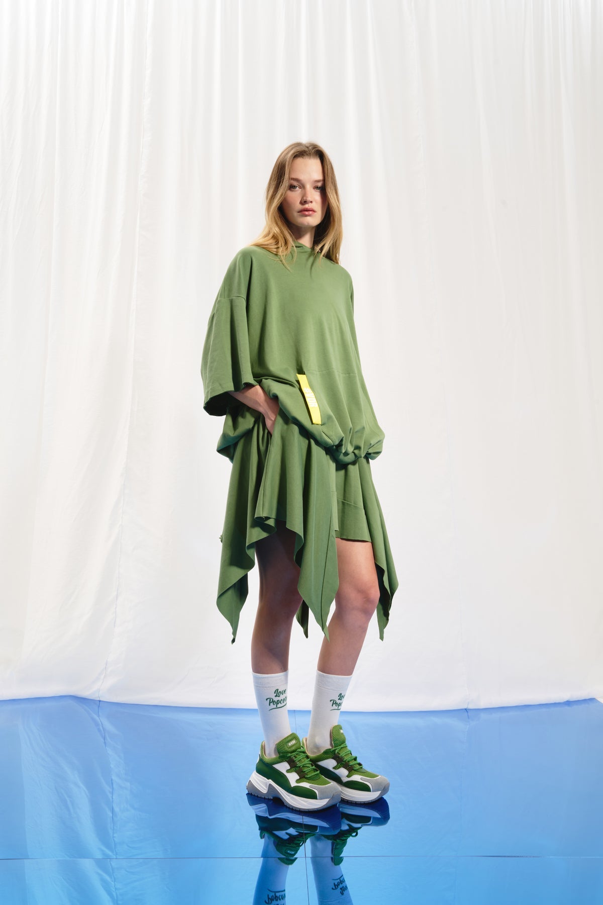 Olive Green Asymmetrik Mini Skirt 17008