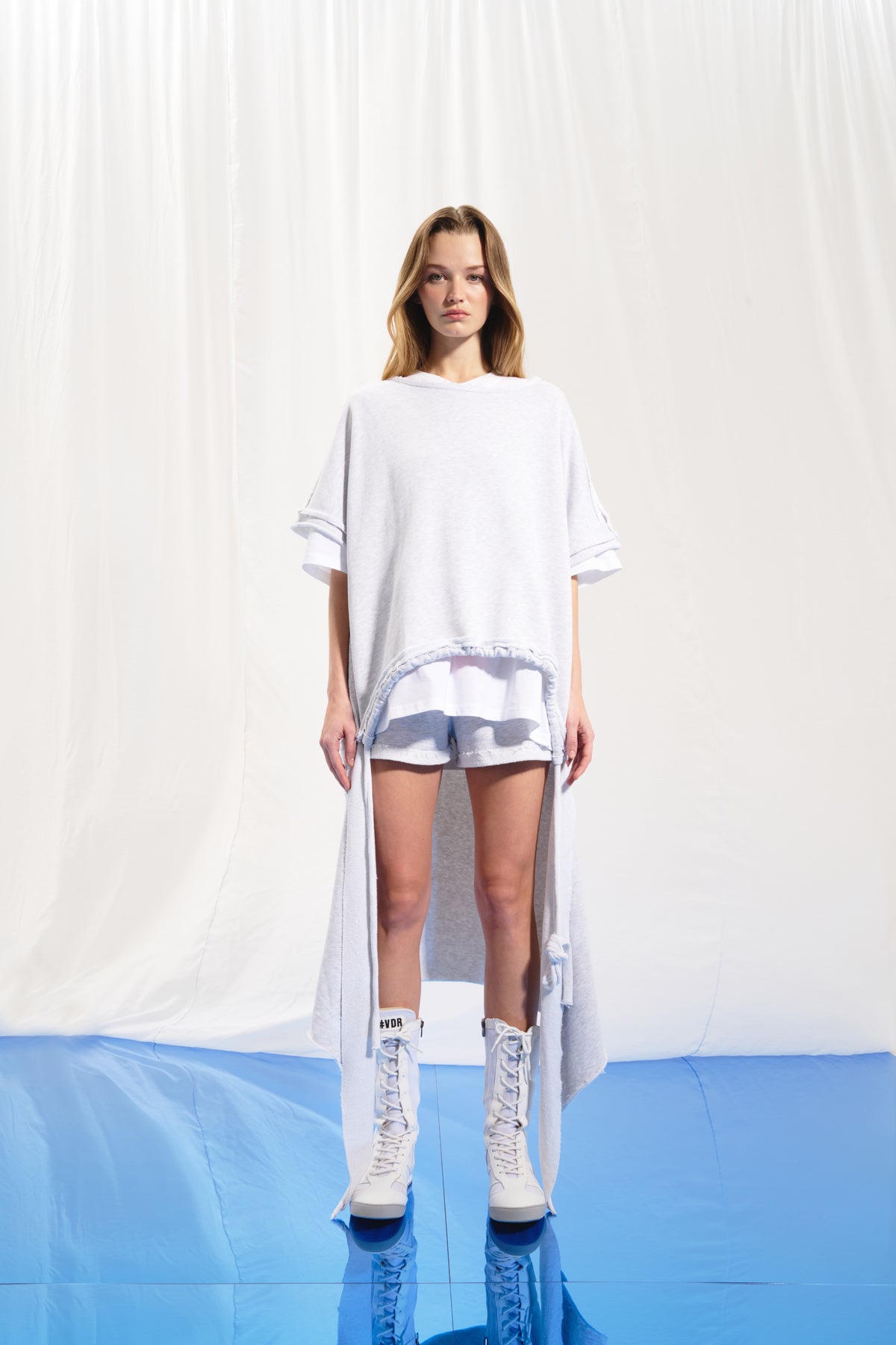 Light Grey Melange Short Sleeve Asymmetric Sweatshirt 17026