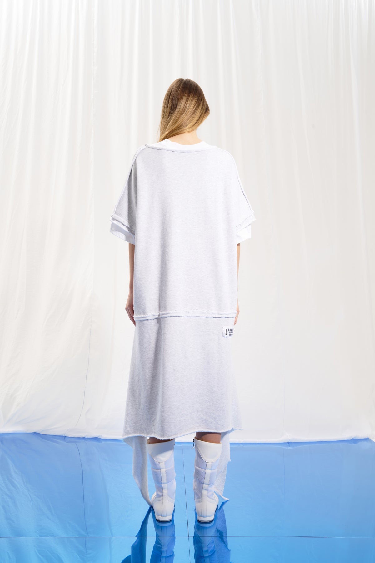 Light Grey Melange Short Sleeve Asymmetric Sweatshirt 17026