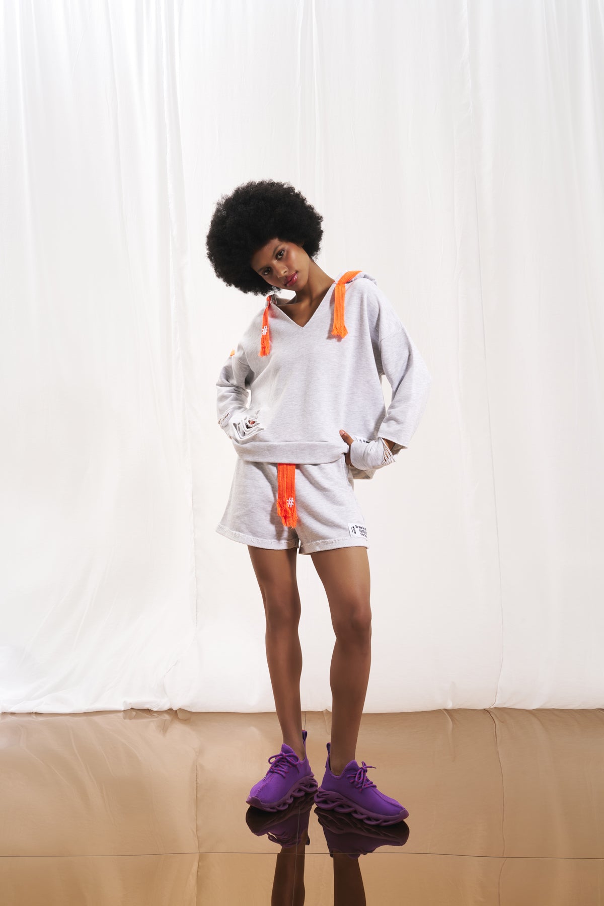 Light Grey Melange Plush Shorts 17031