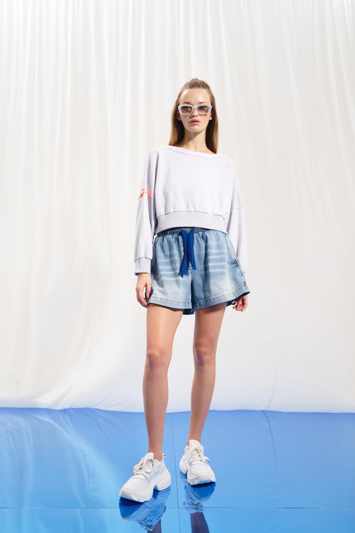 Light Grey Melange Cropped Sweatshirt 17033