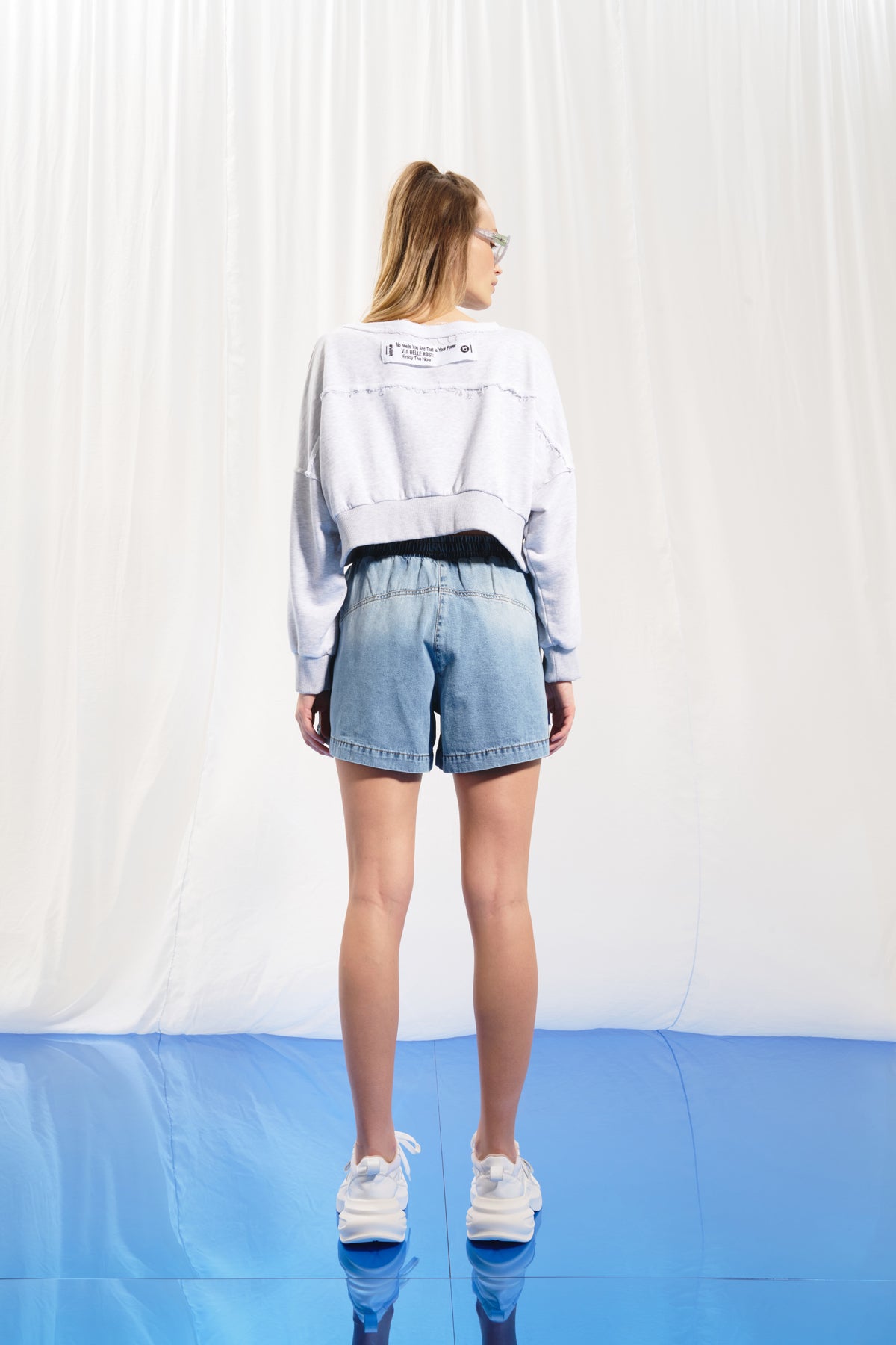 Light Grey Melange Cropped Sweatshirt 17033