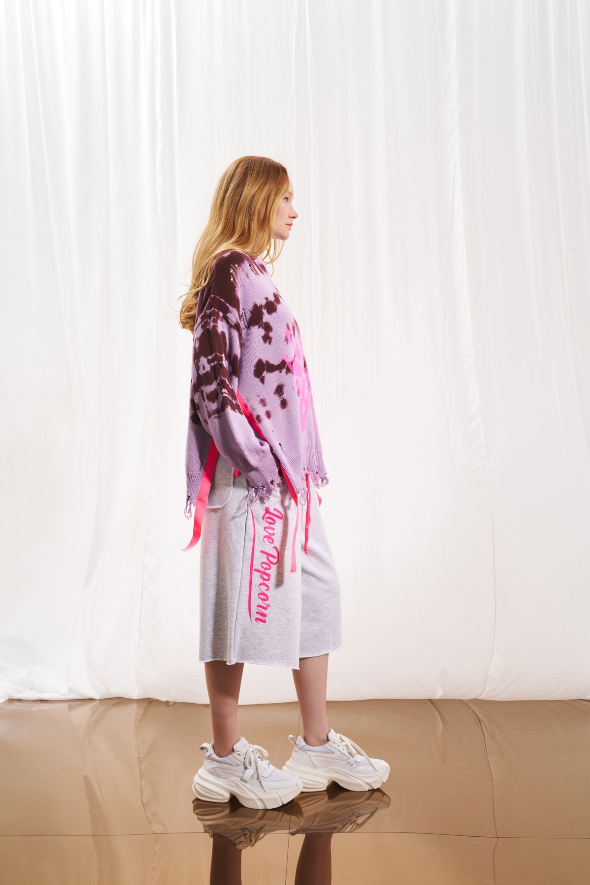 Light Grey Melange Plush Bermuda Shorts 17035