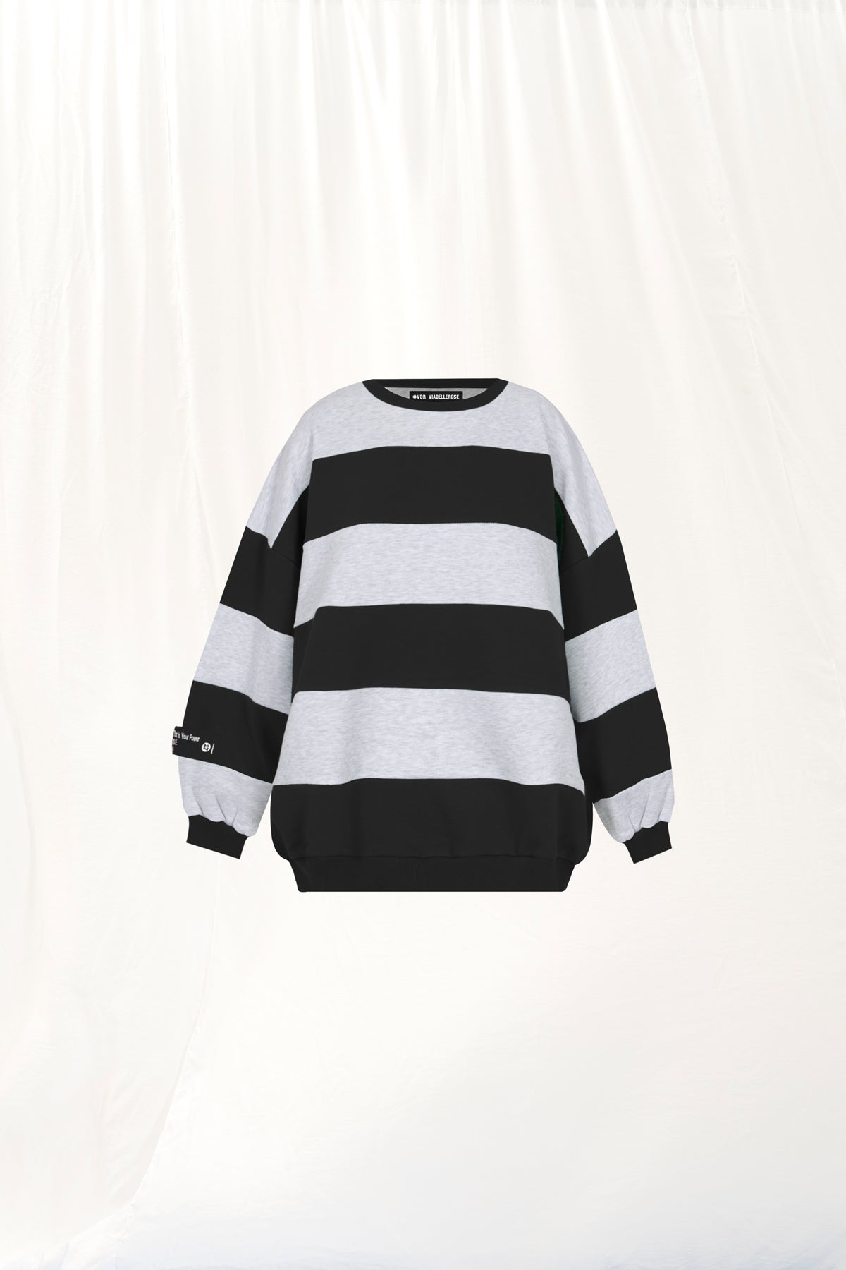 Black Grey Striped Embroidered Sweatshirt 17047