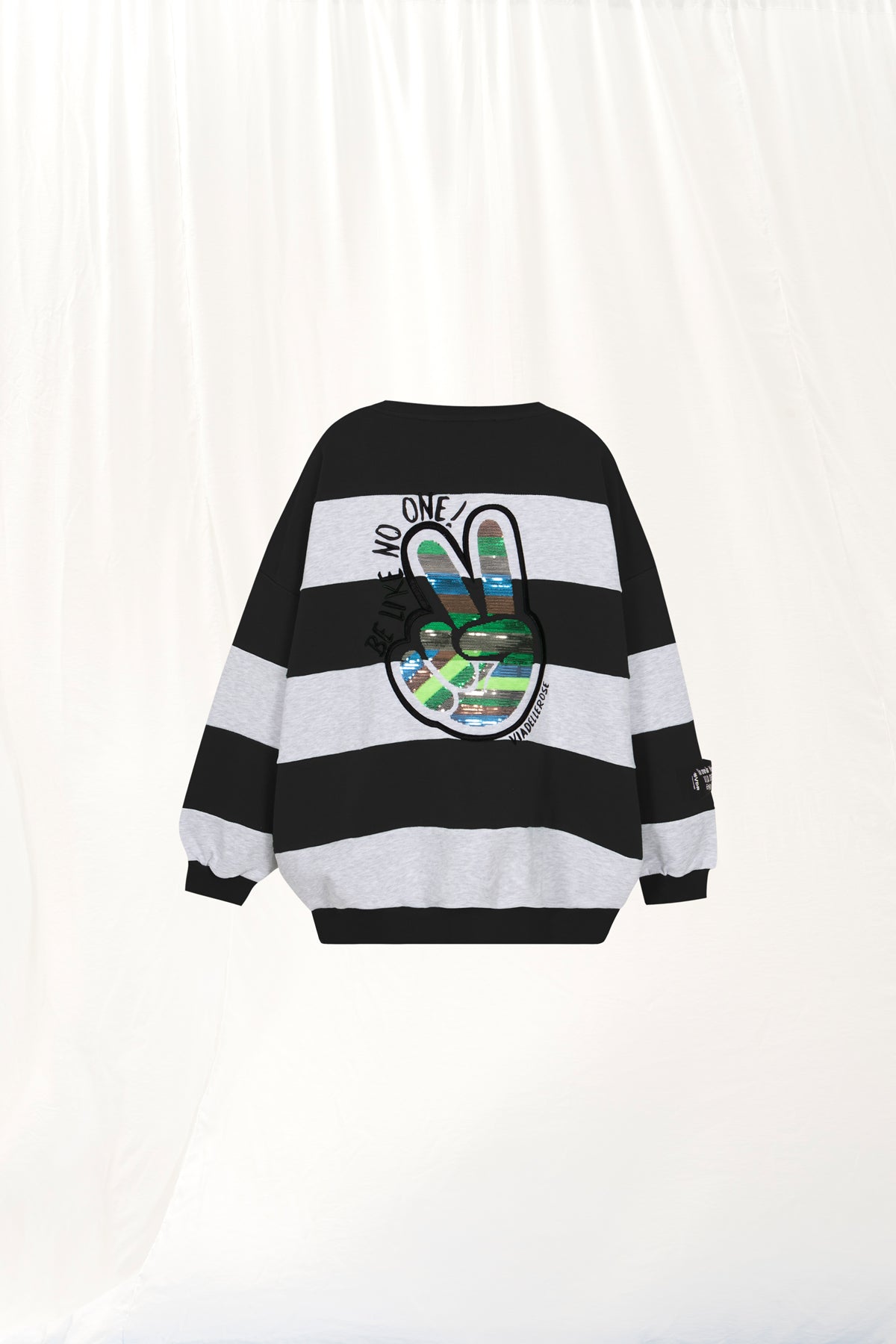 Black Grey Striped Embroidered Sweatshirt 17047