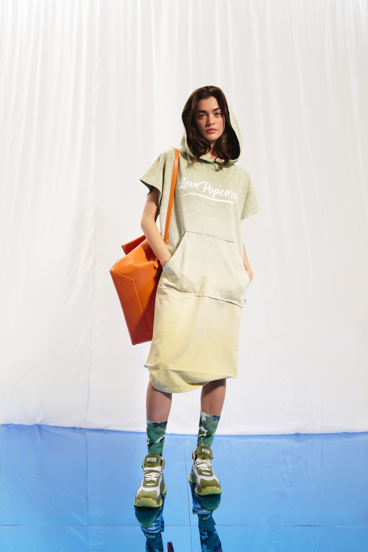 Olive Green Pistachio Hooded Sweatshirt Dress 17051