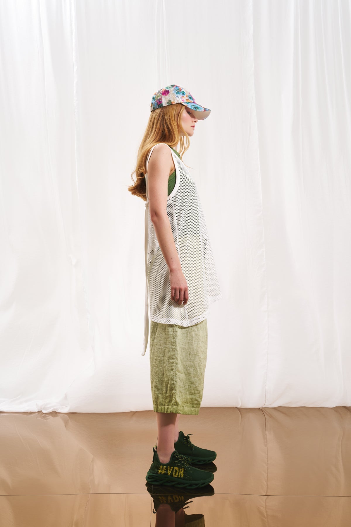 White Asymmetric Mesh Tank Top 17054