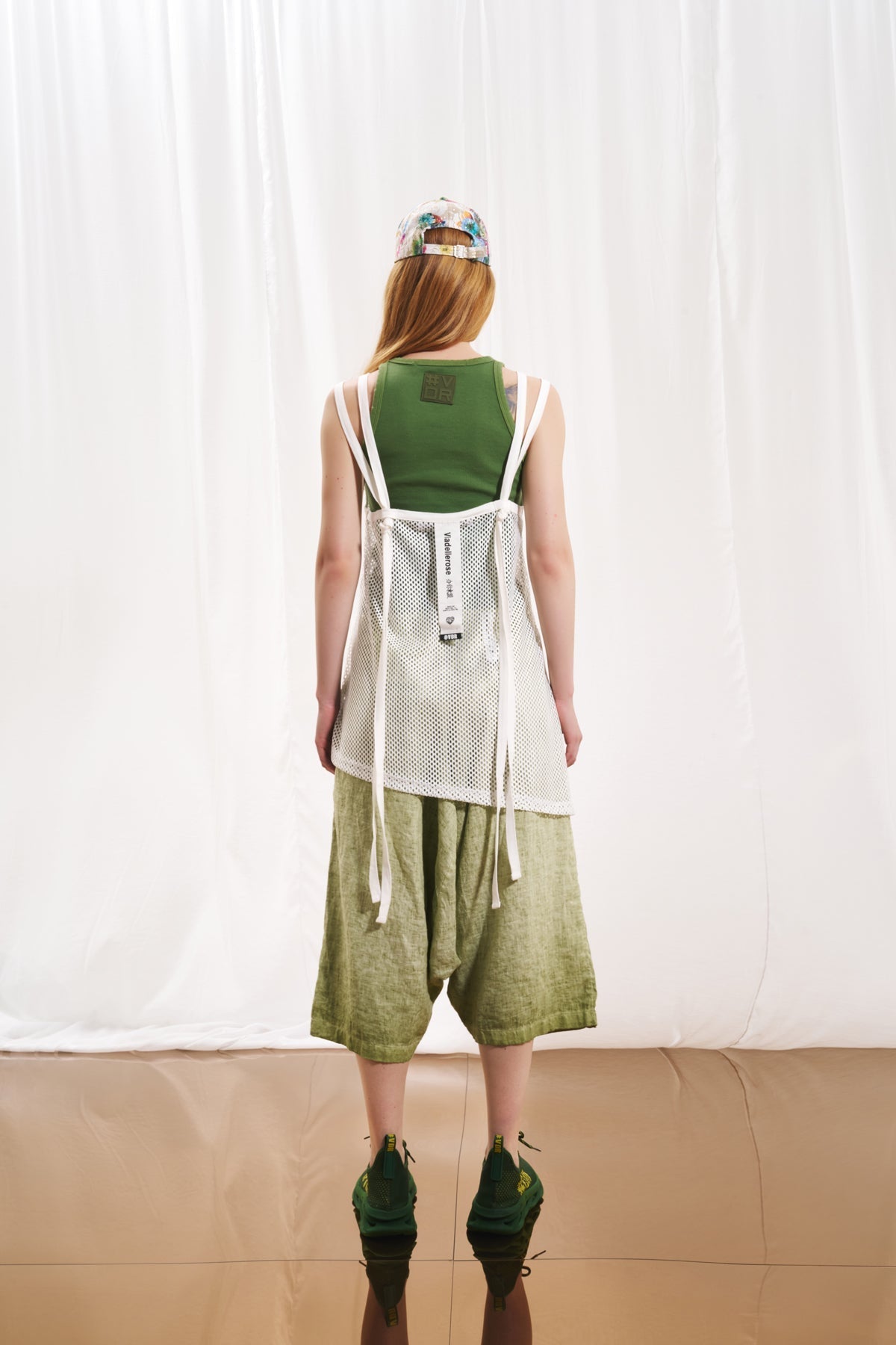 White Asymmetric Mesh Tank Top 17054