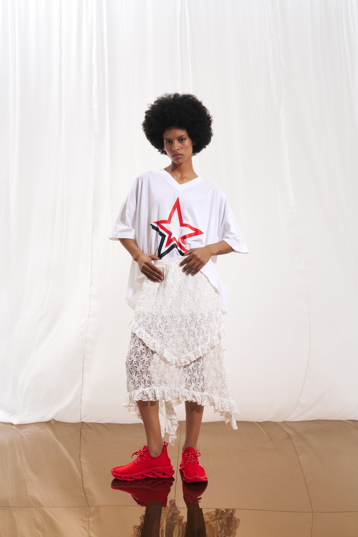 White Lace Midi Skirt 17134