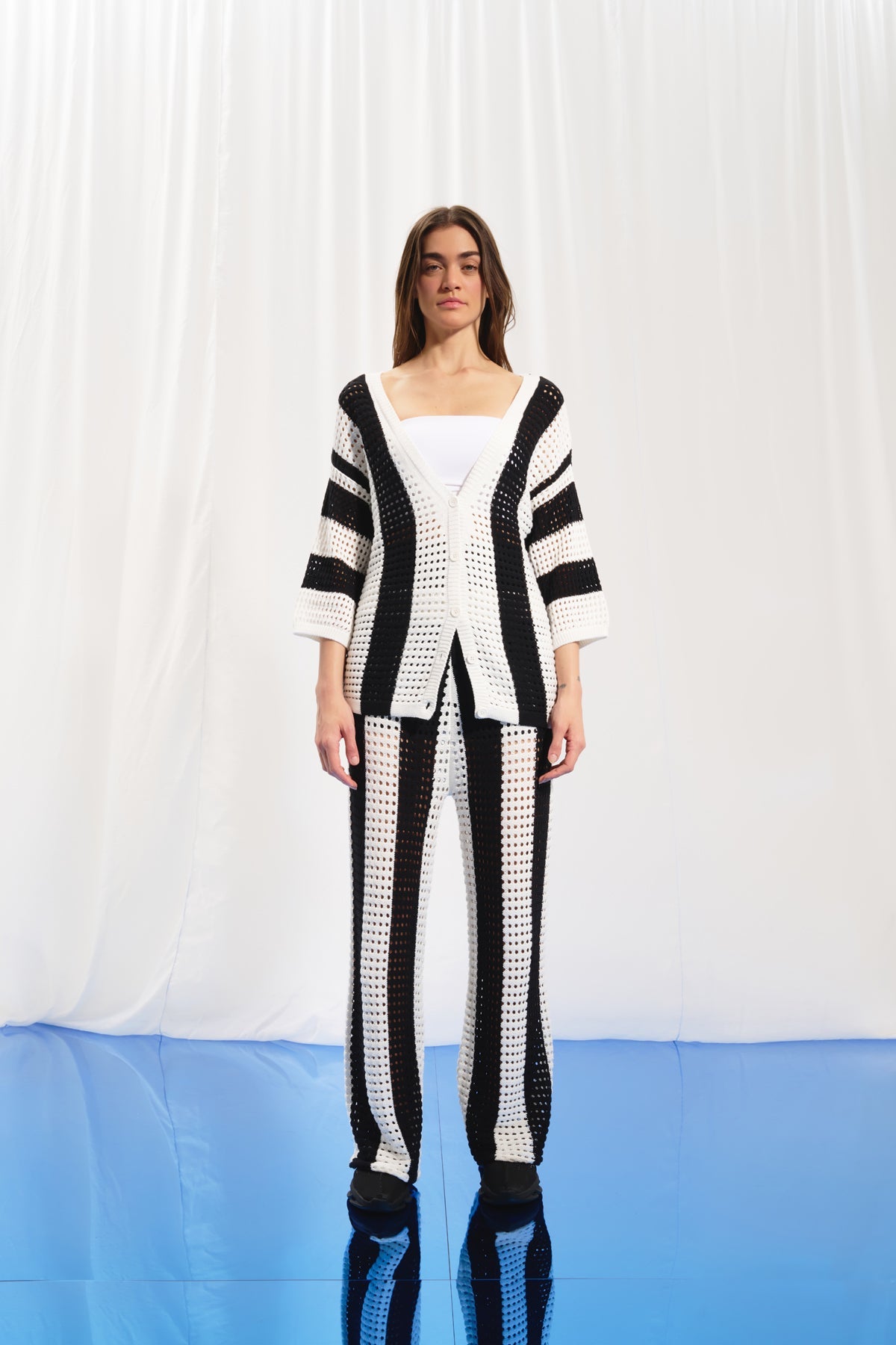 Black Off White Contrast Knit Trousers 17173
