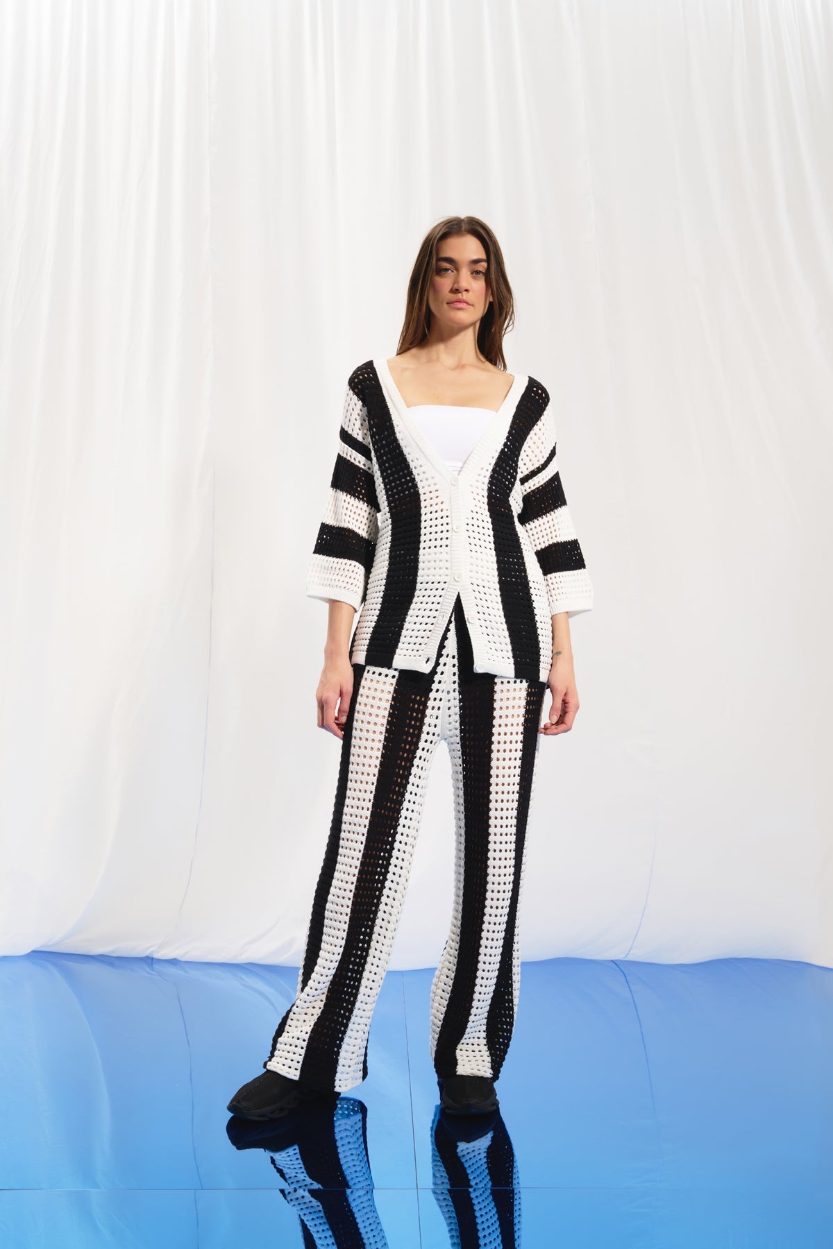 Black Off White Contrast Knit Trousers 17173