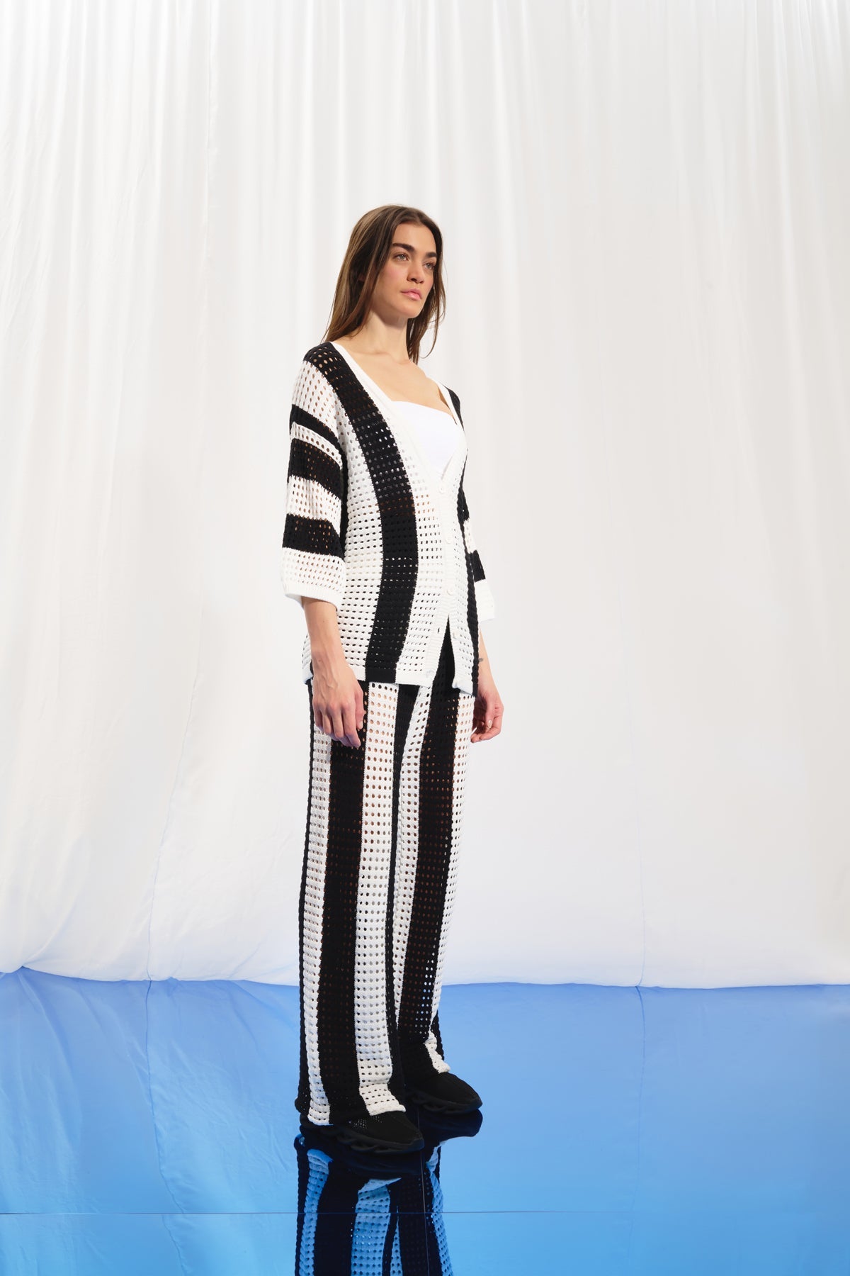 Black Off White Contrast Knit Trousers 17173