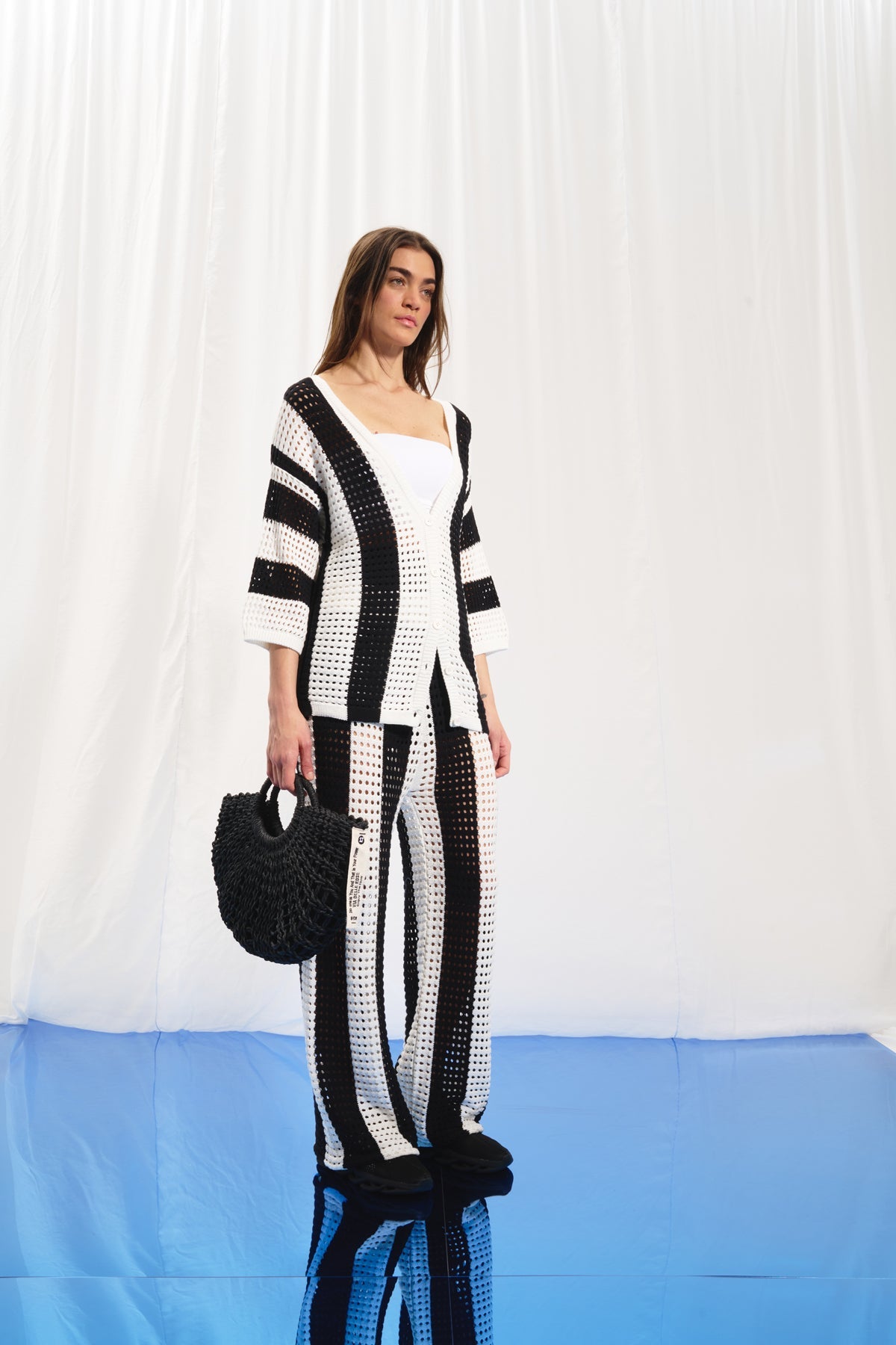 Black Off White Contrast Knit Trousers 17173