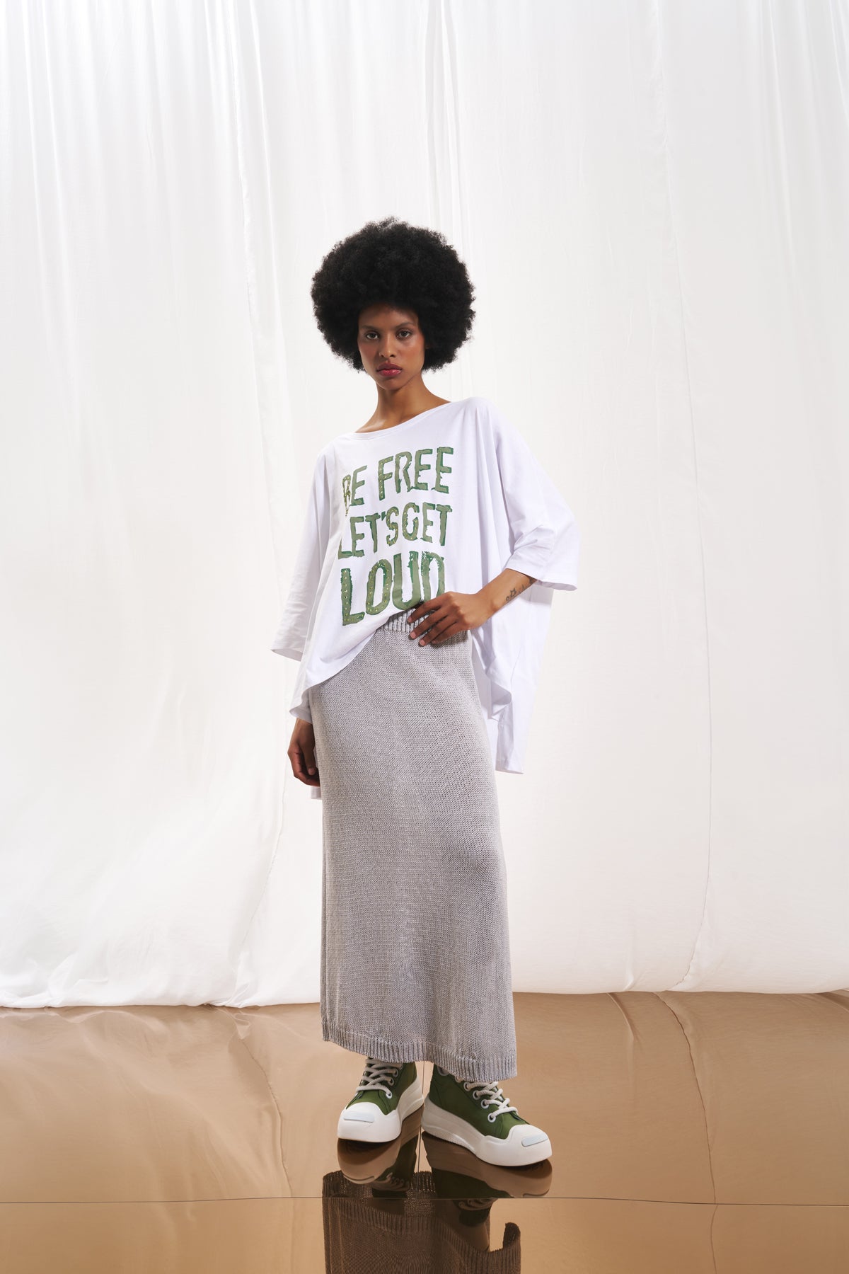 Grey Knit Midi Skirt 17176