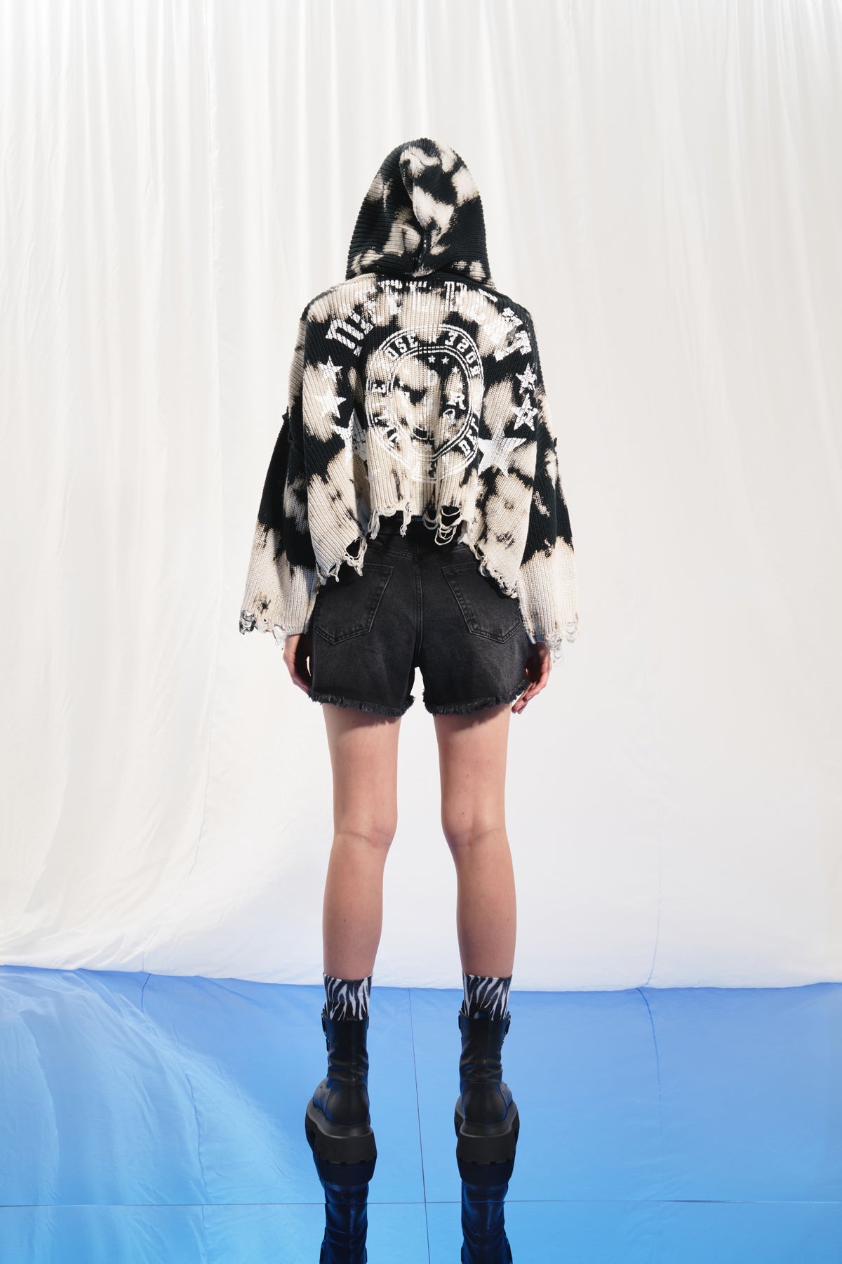 Black Grey Tie-dye Cardigan 17178