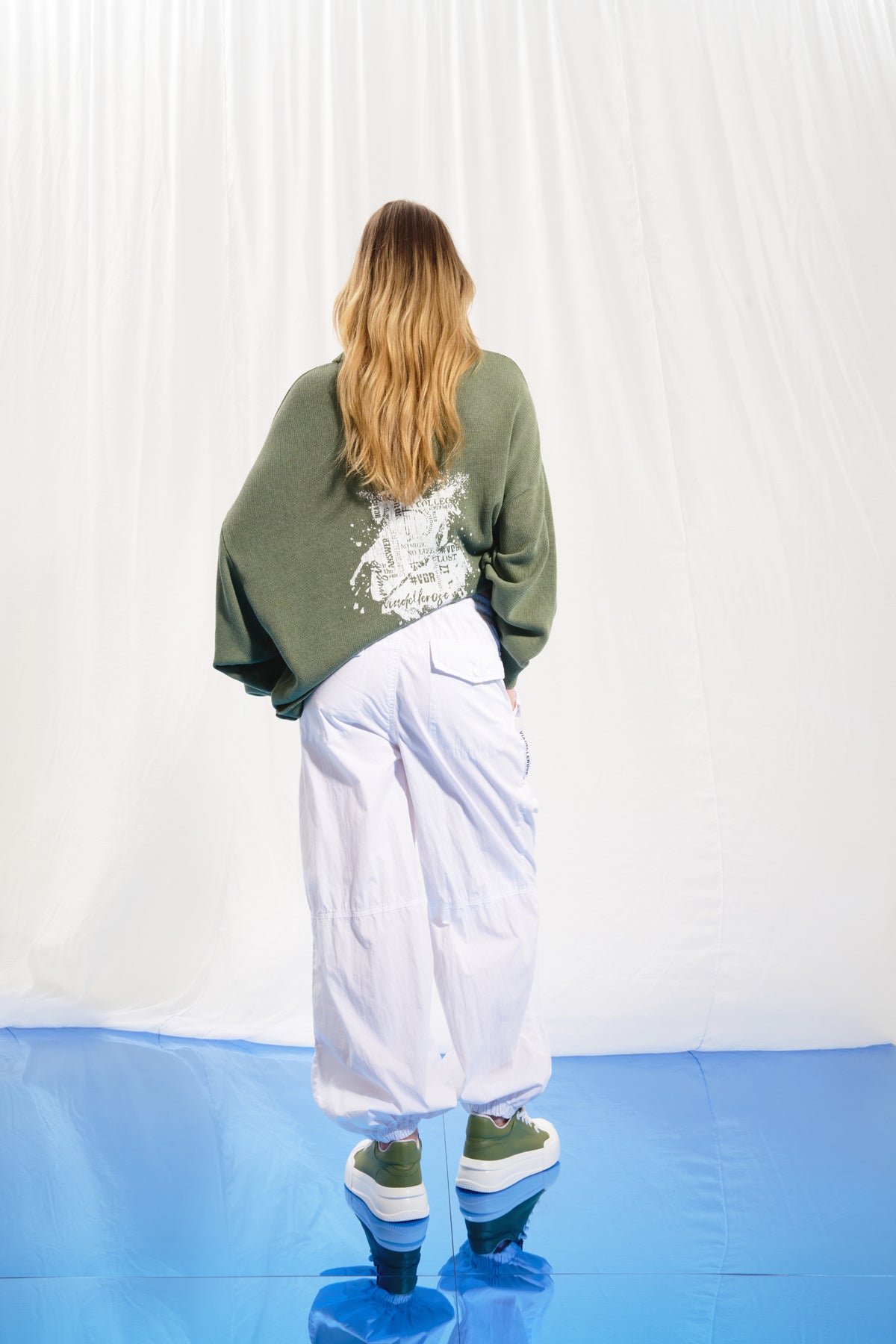 Olive Green Slogan Print Knit Sweater 17180