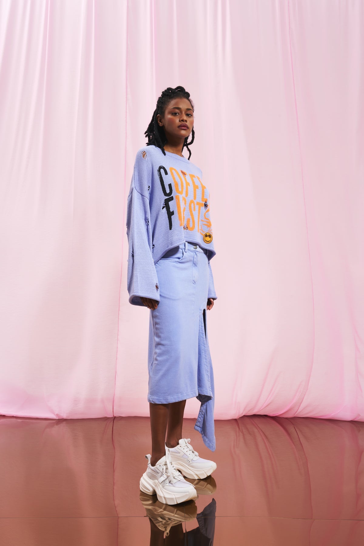 Lilac Slogan Print Knit Sweater 17181