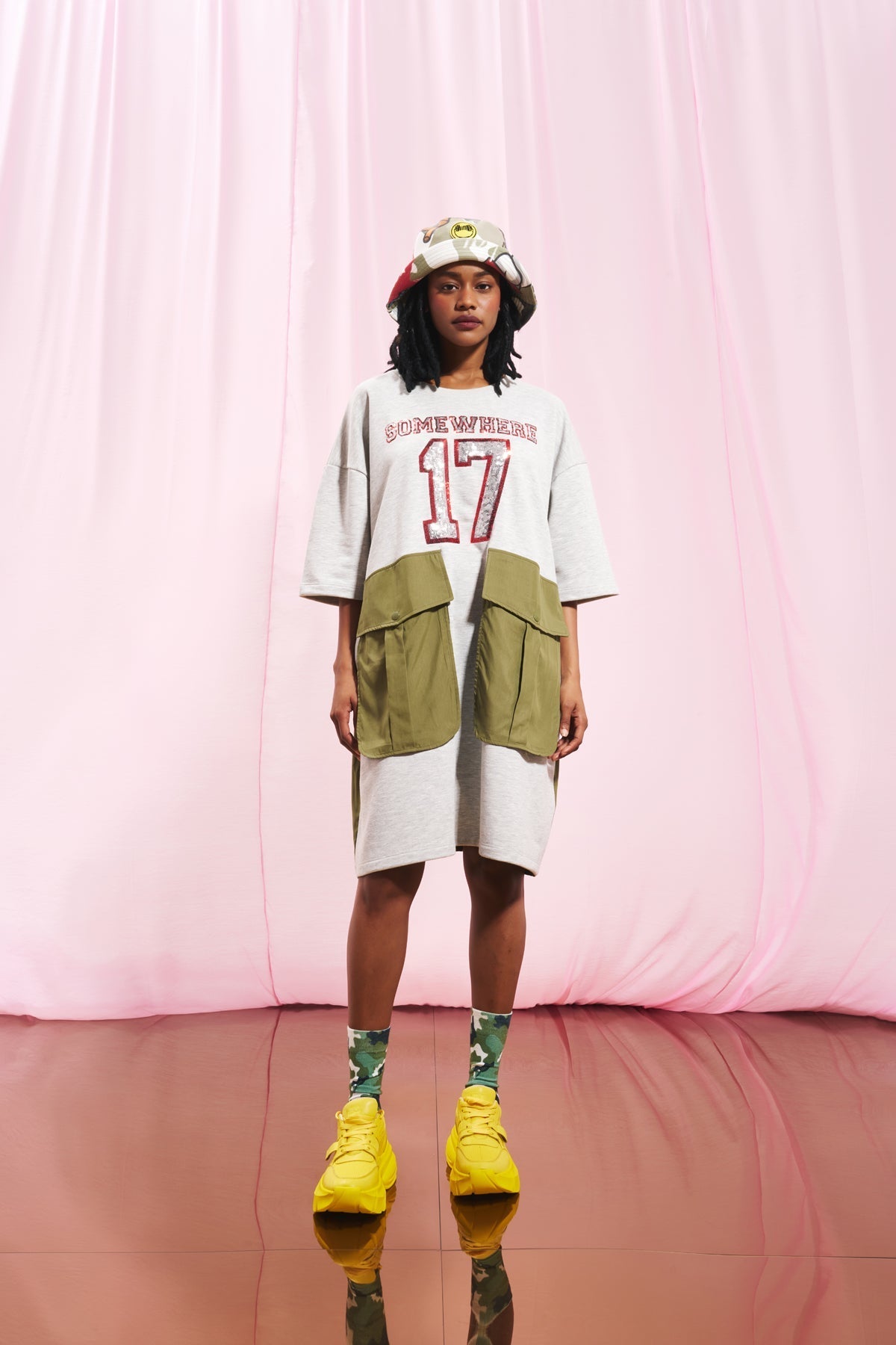 Grey Melange Olive Green Sweatshirt Dress 17190