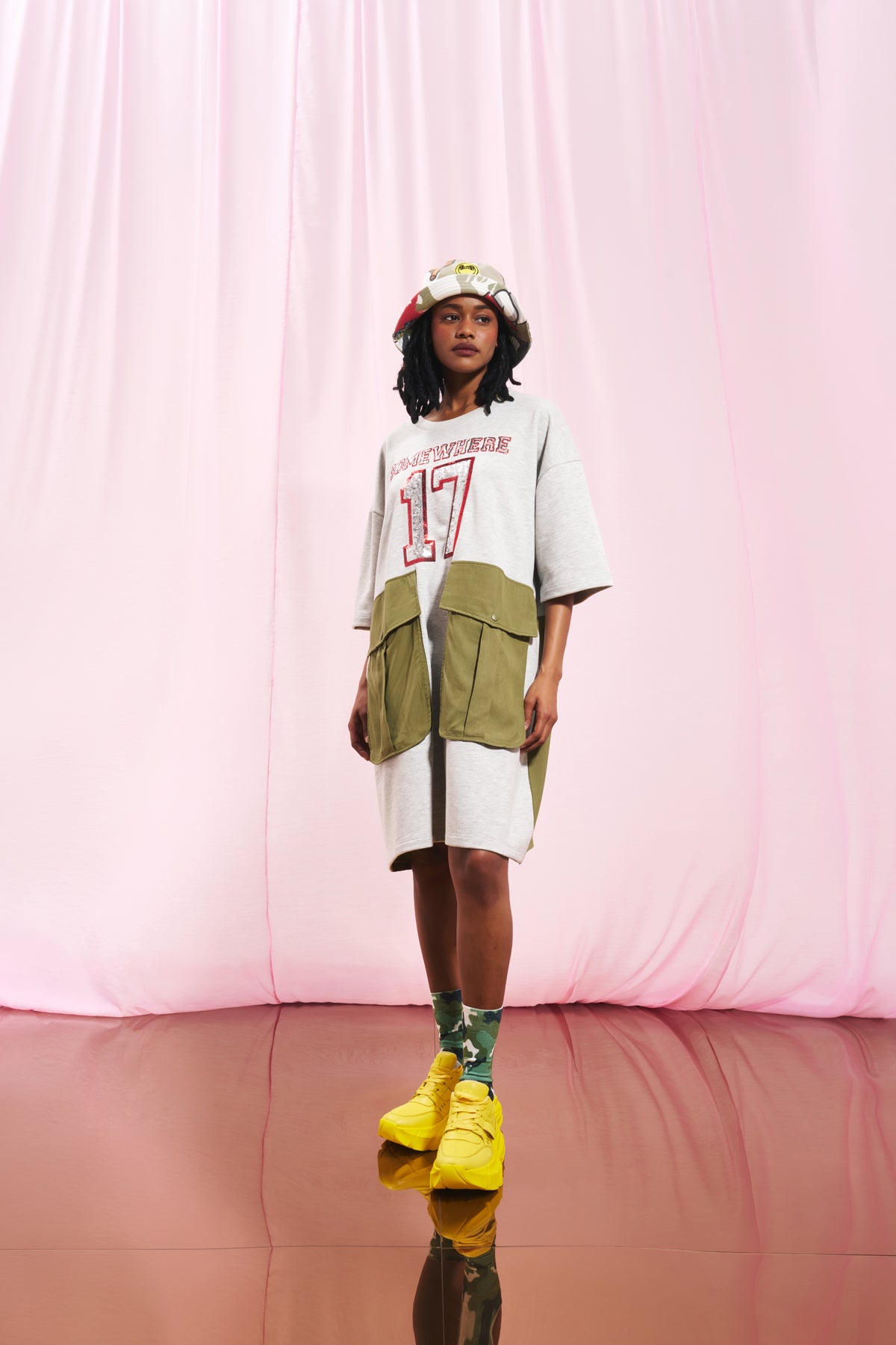 Grey Melange Olive Green Sweatshirt Dress 17190