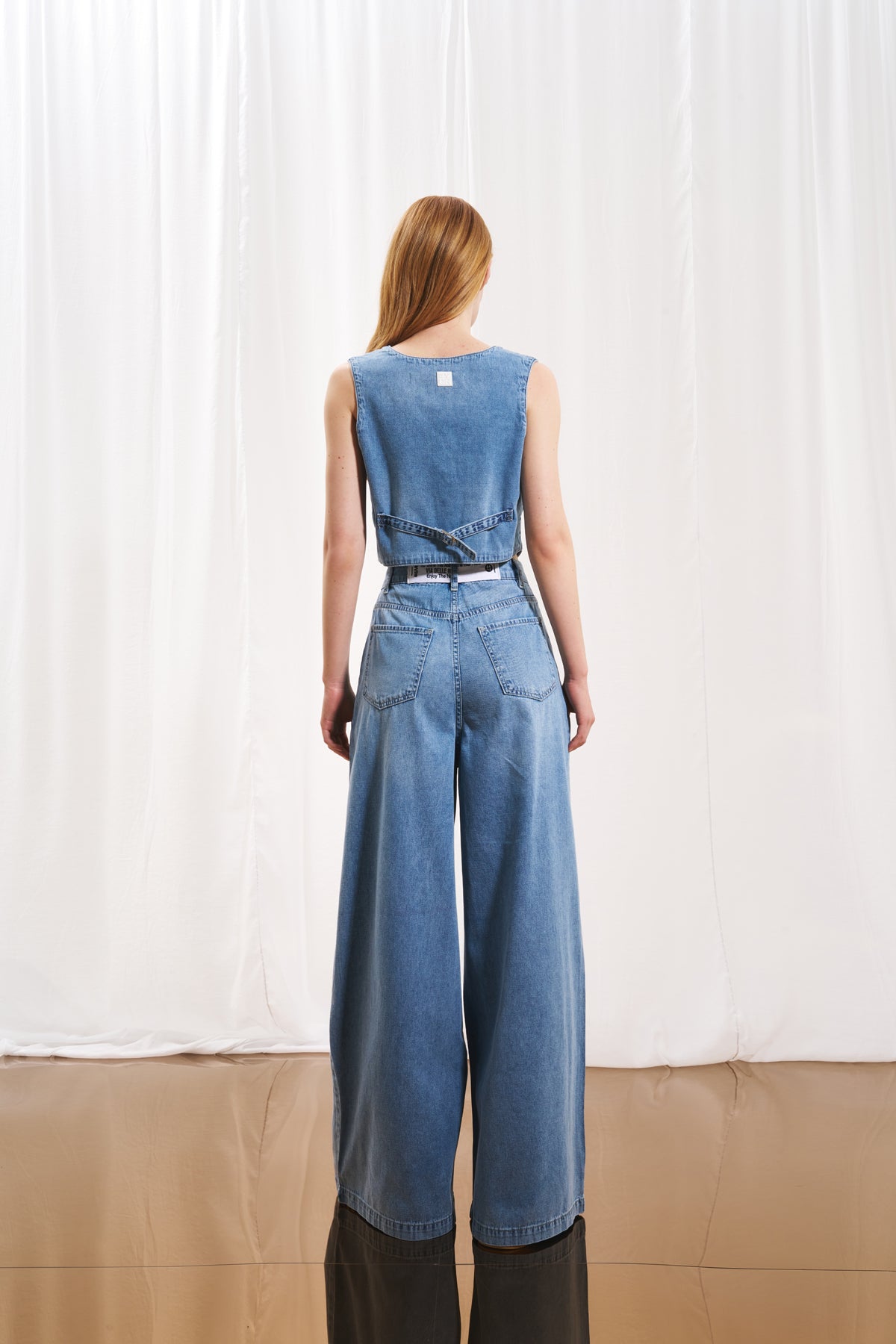 Light Blue Pleated Wide-leg Denim Trousers 17220
