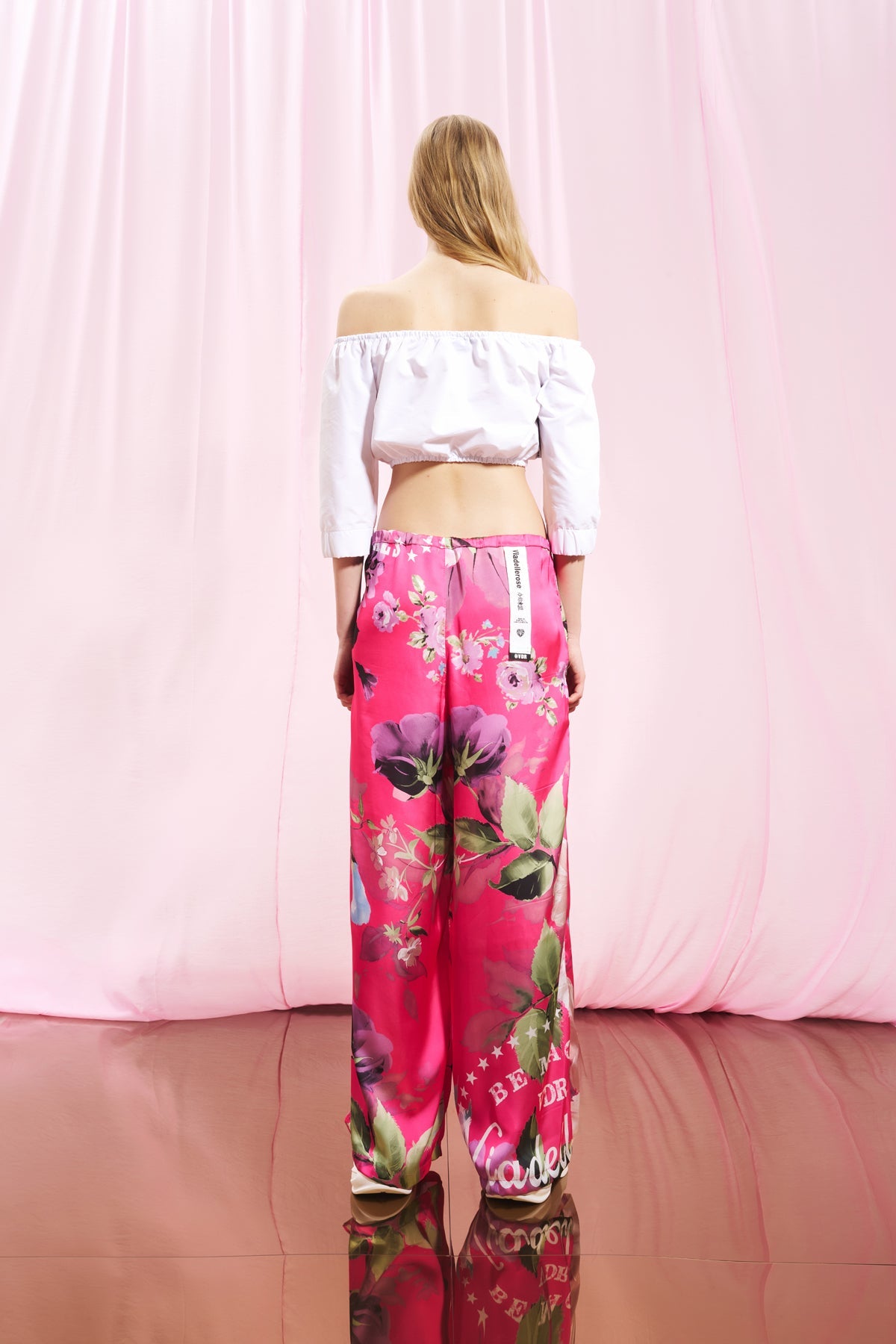 Pink Floral Print Satin Trousers 17251