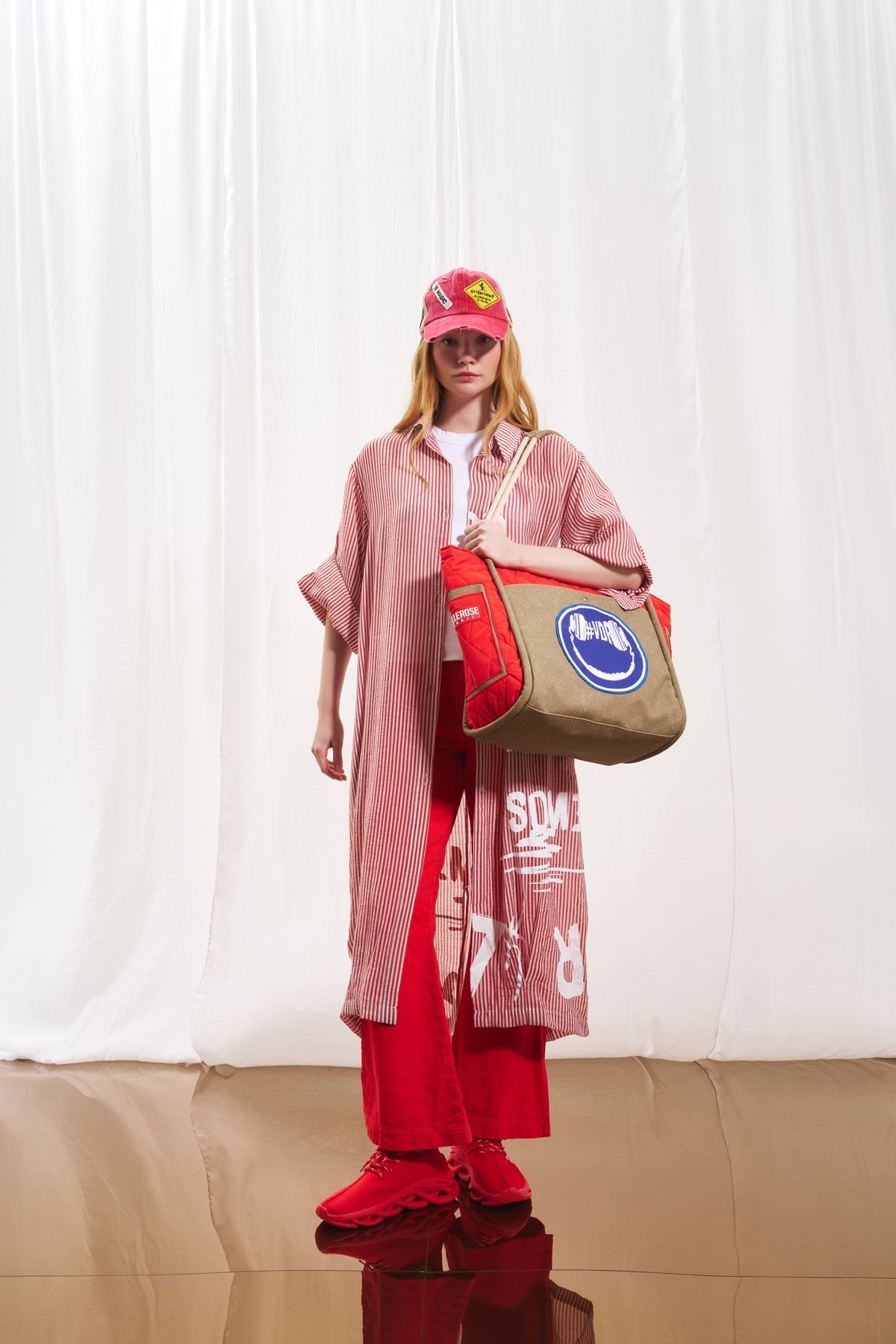 Red White Striped Shirt Dress 17268