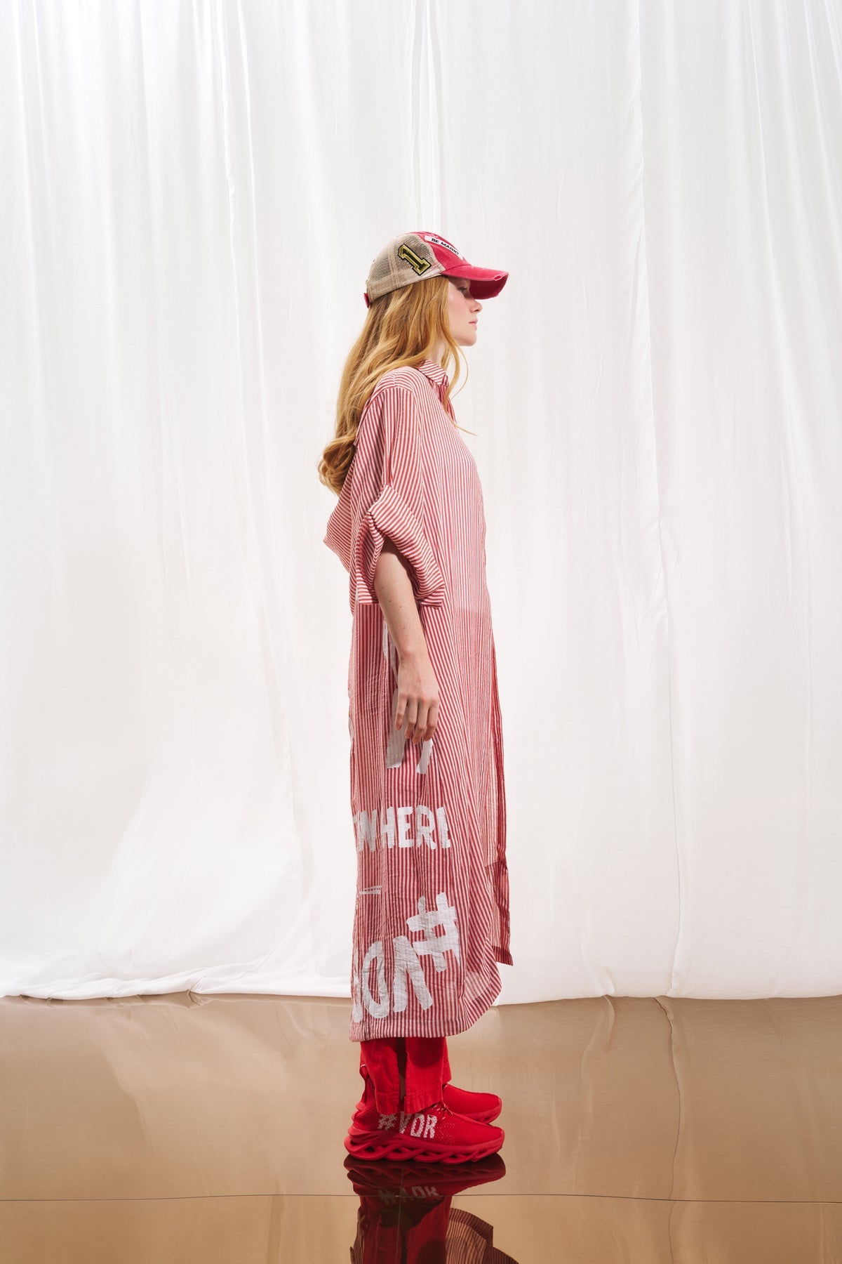 Red White Striped Shirt Dress 17268