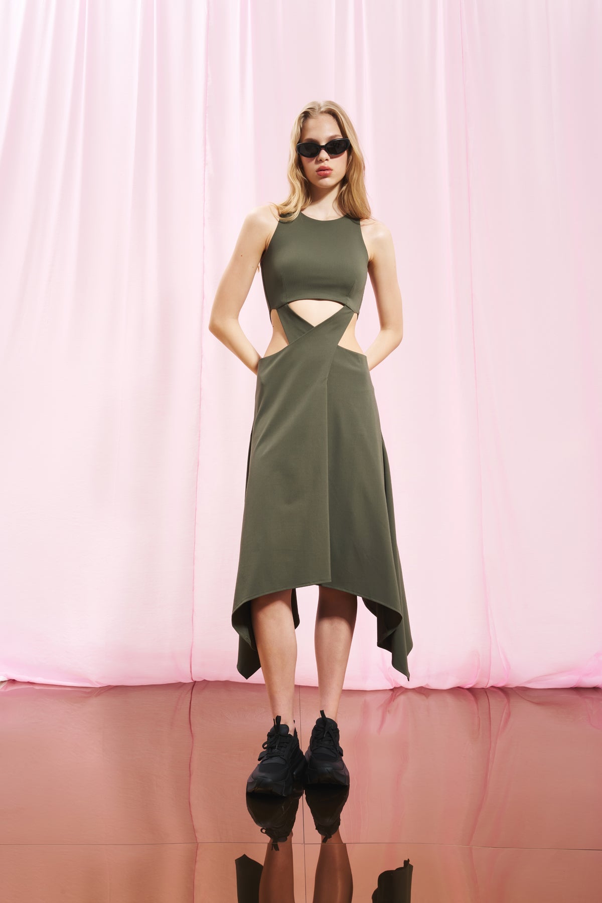 Khaki Cut-out Midi Dress 17276