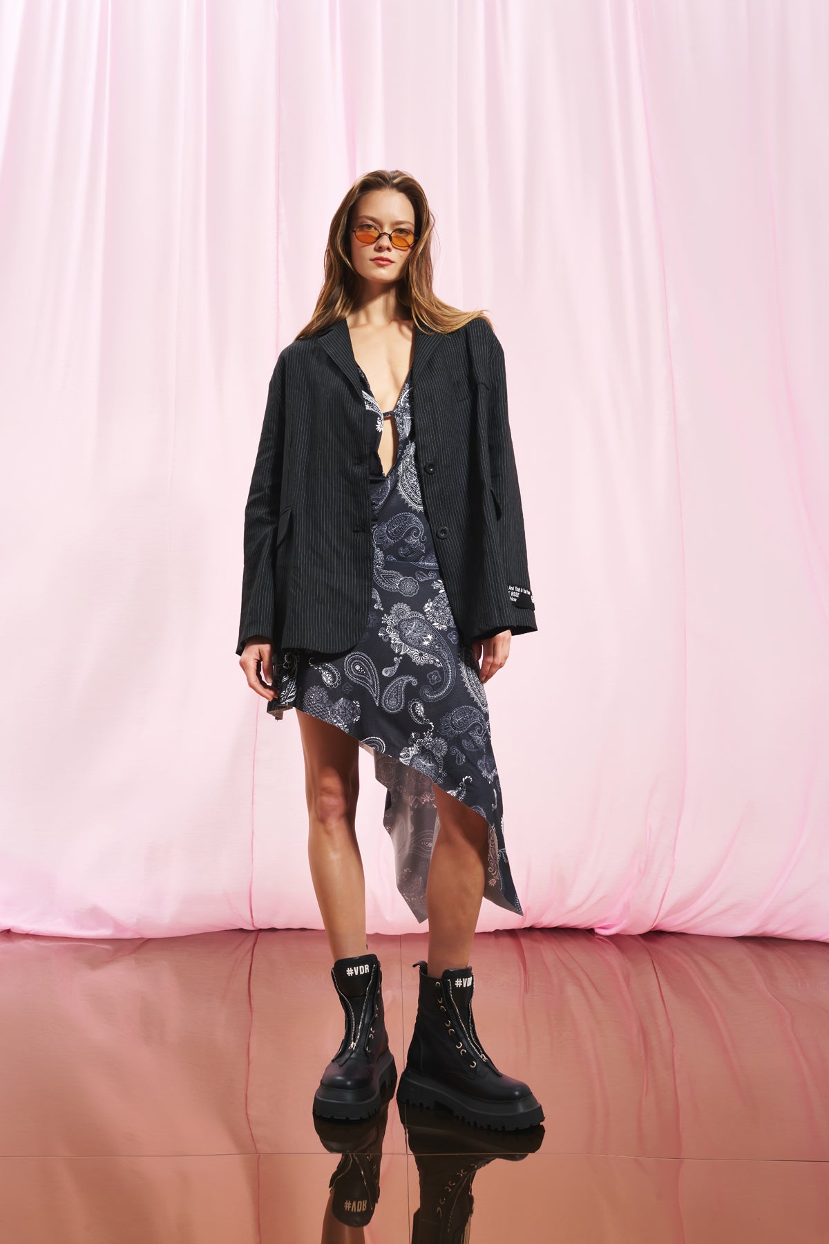 Black White Paisley Print Asymmetric Cut-out Dress 17279