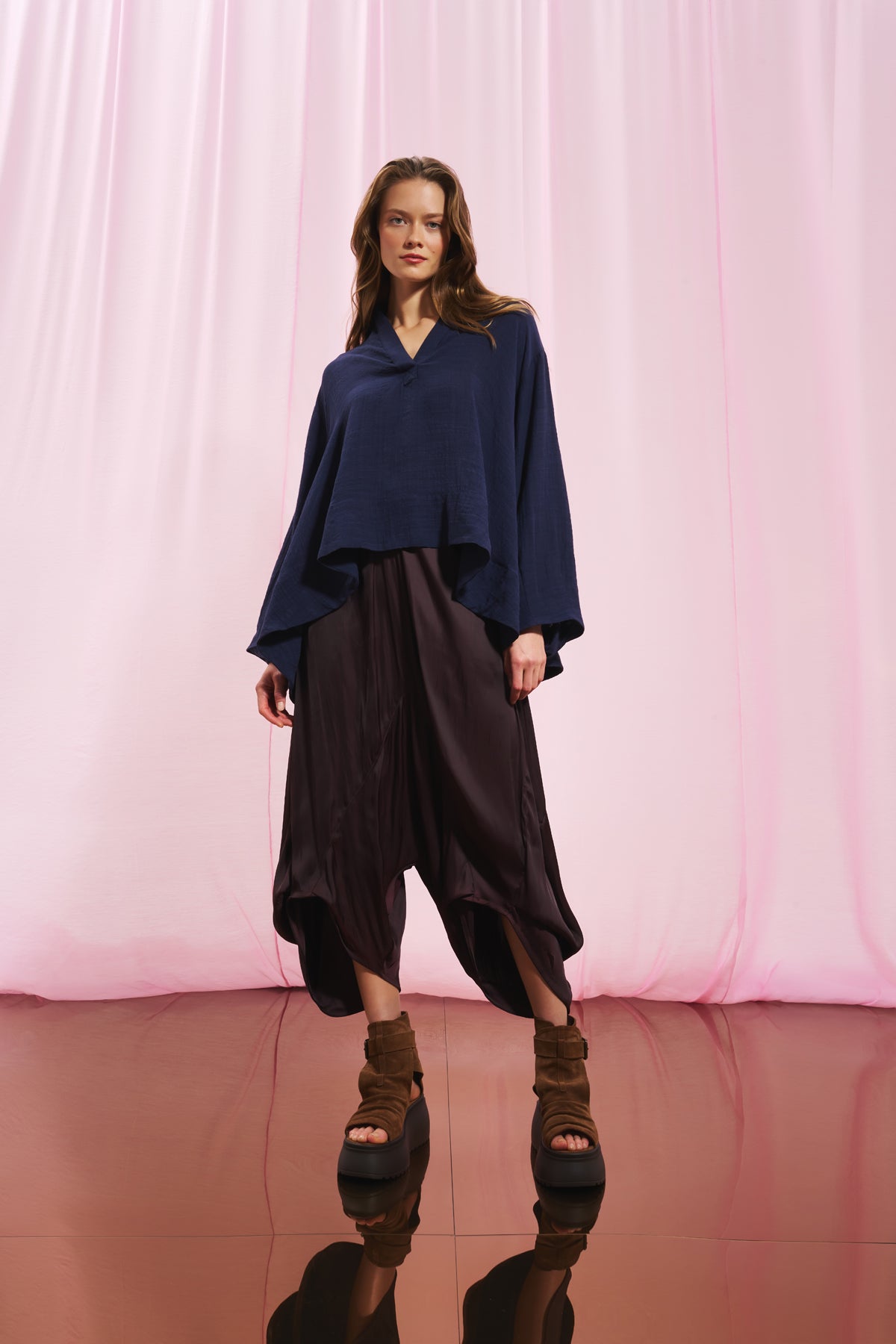 Burgundy Flowing Satin Trousers 17284