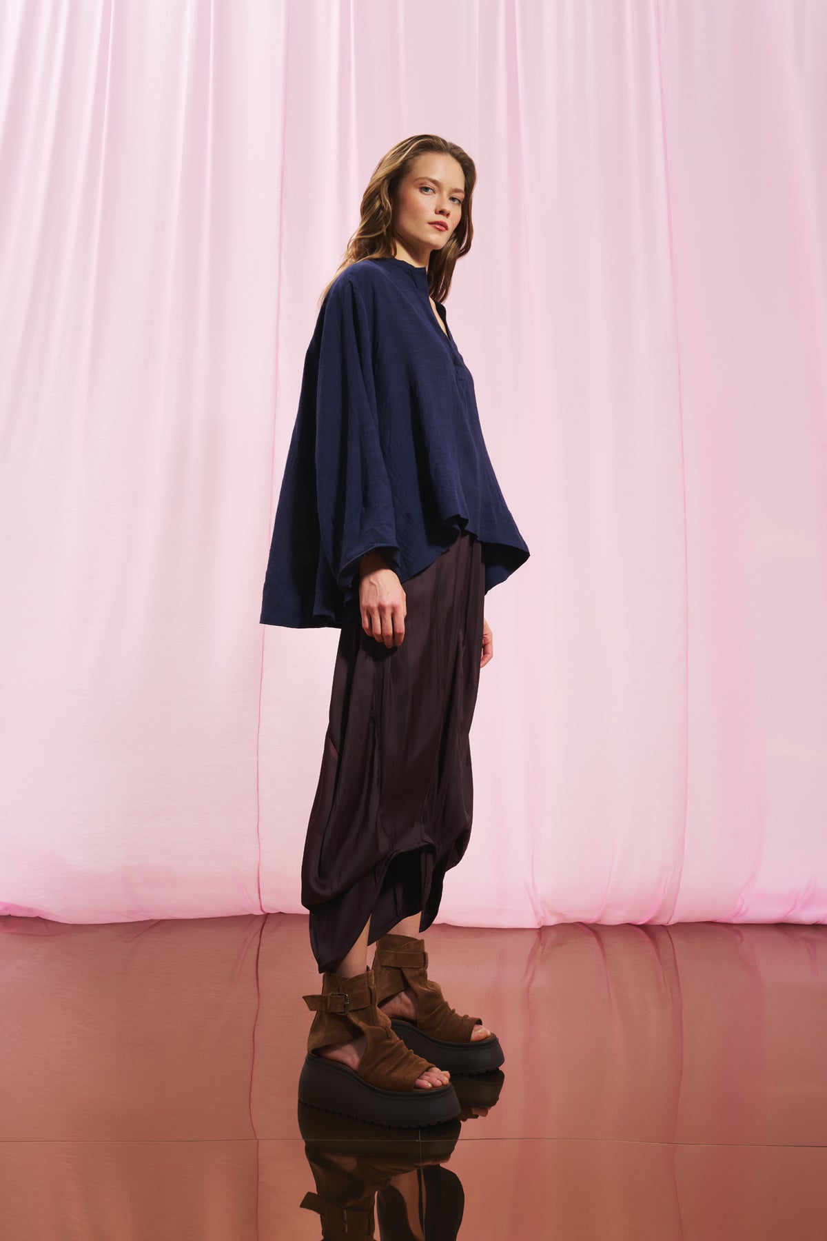 Burgundy Flowing Satin Trousers 17284