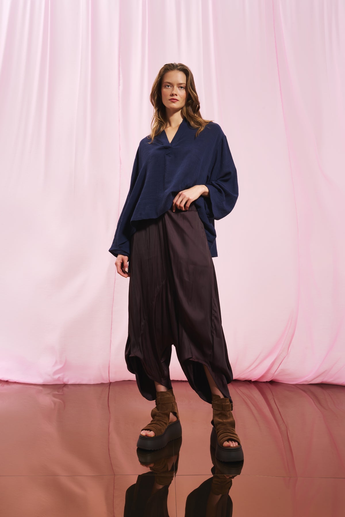 Burgundy Flowing Satin Trousers 17284