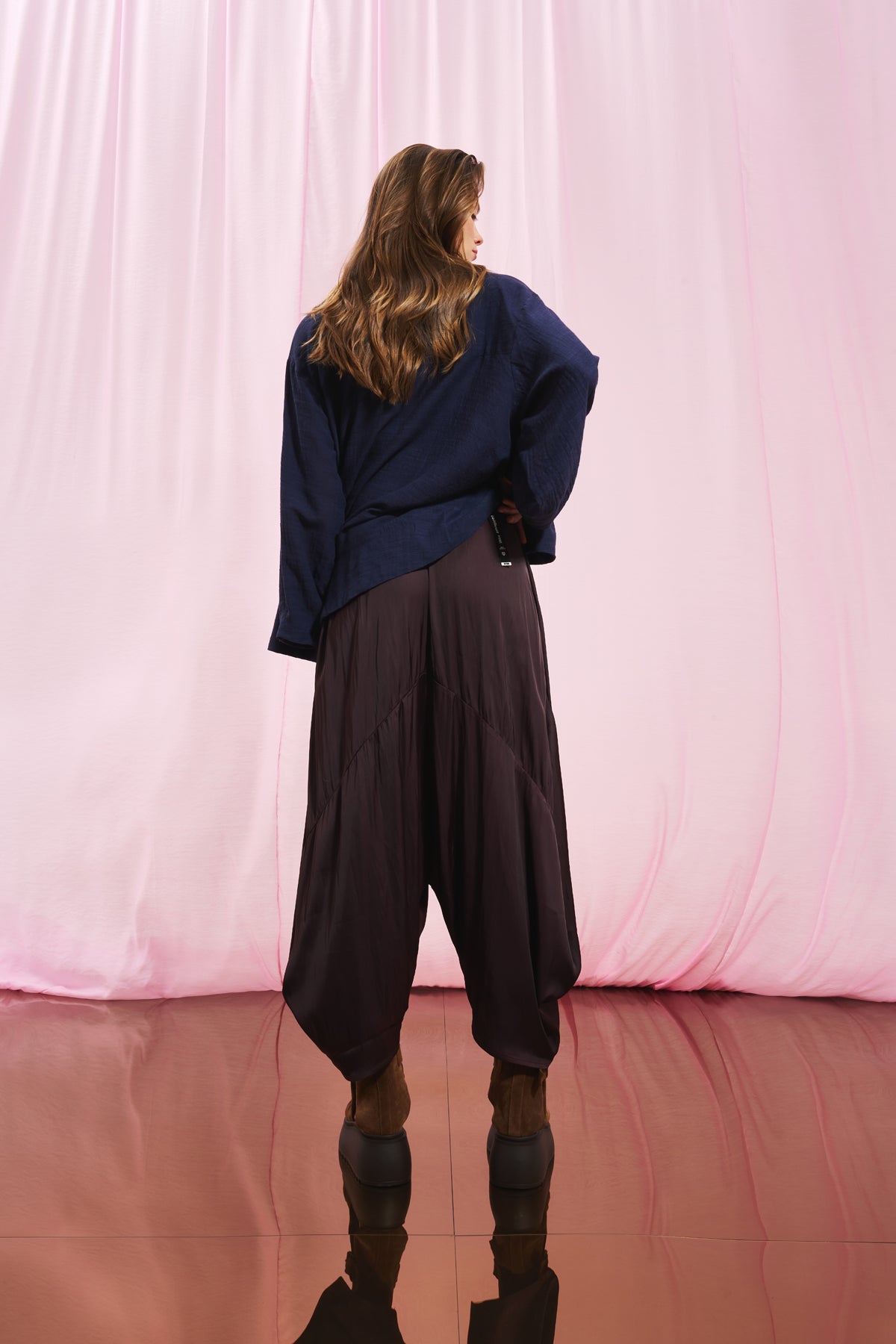 Burgundy Flowing Satin Trousers 17284