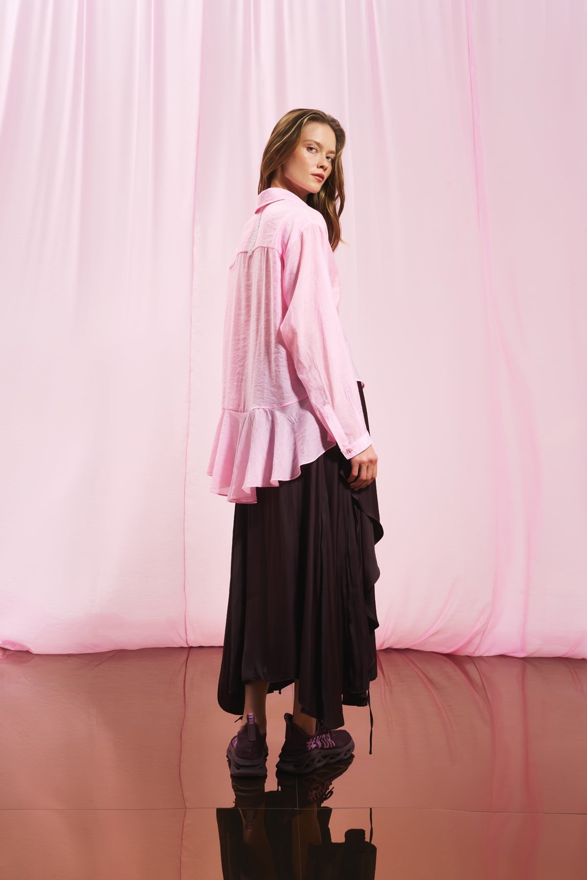 Burgundy Satin Midi Skirt 17285