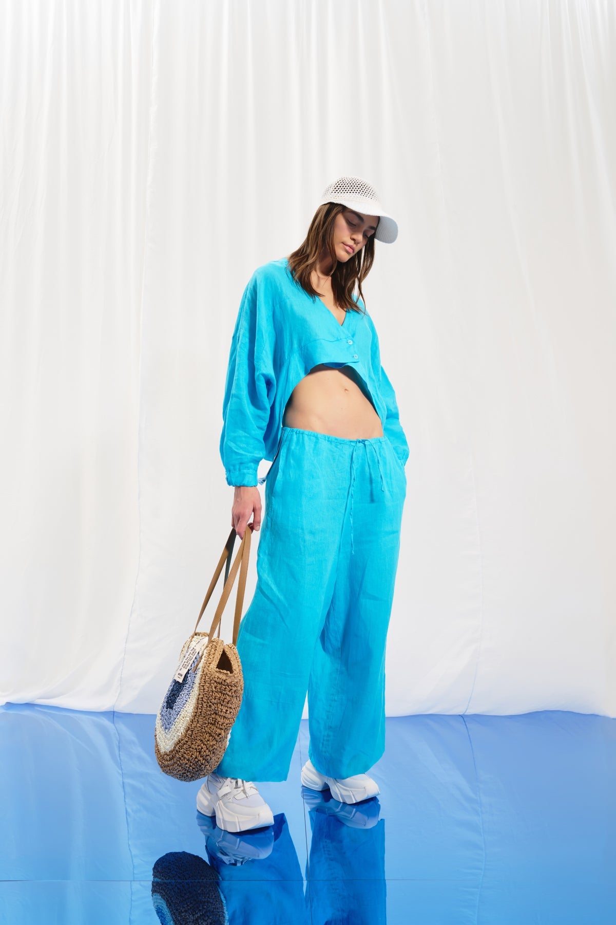 Light Blue Linen Blouse 17293