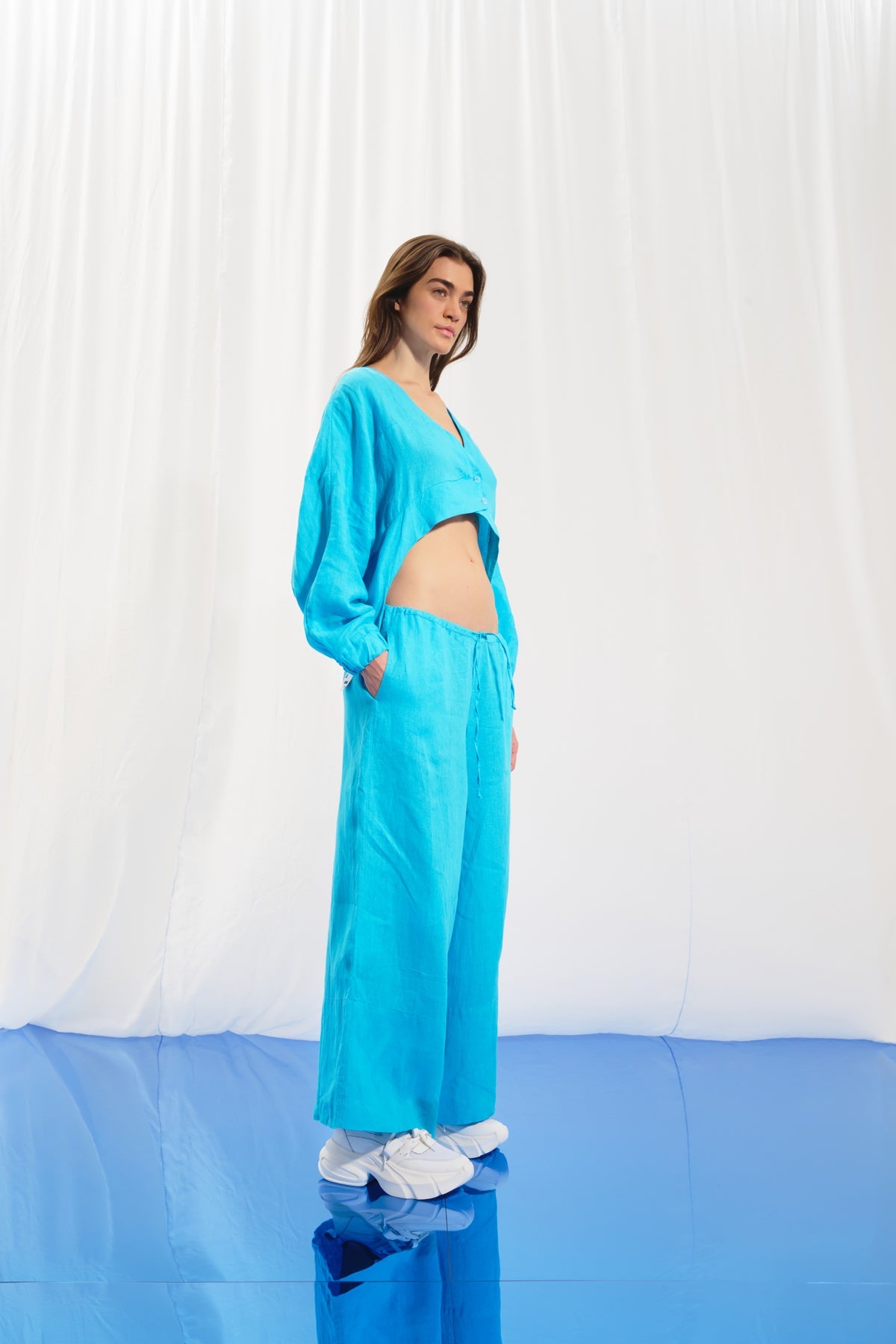 Light Blue Linen Blouse 17293