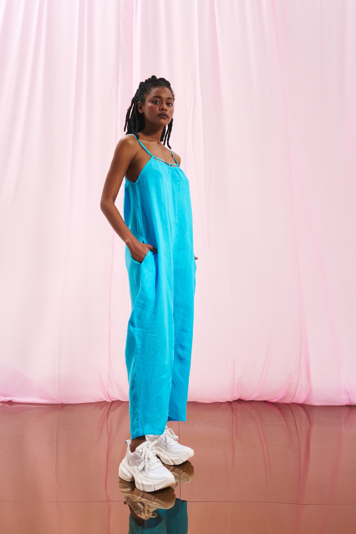 Light Blue Linen Jumpsuit 17294