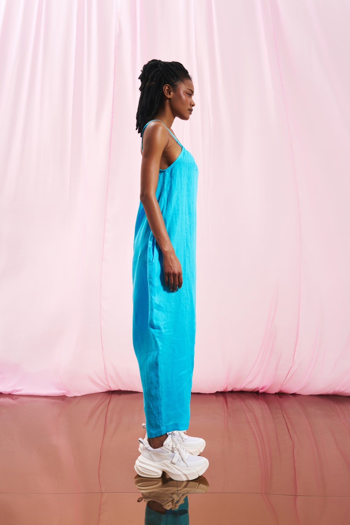 Light Blue Linen Jumpsuit 17294