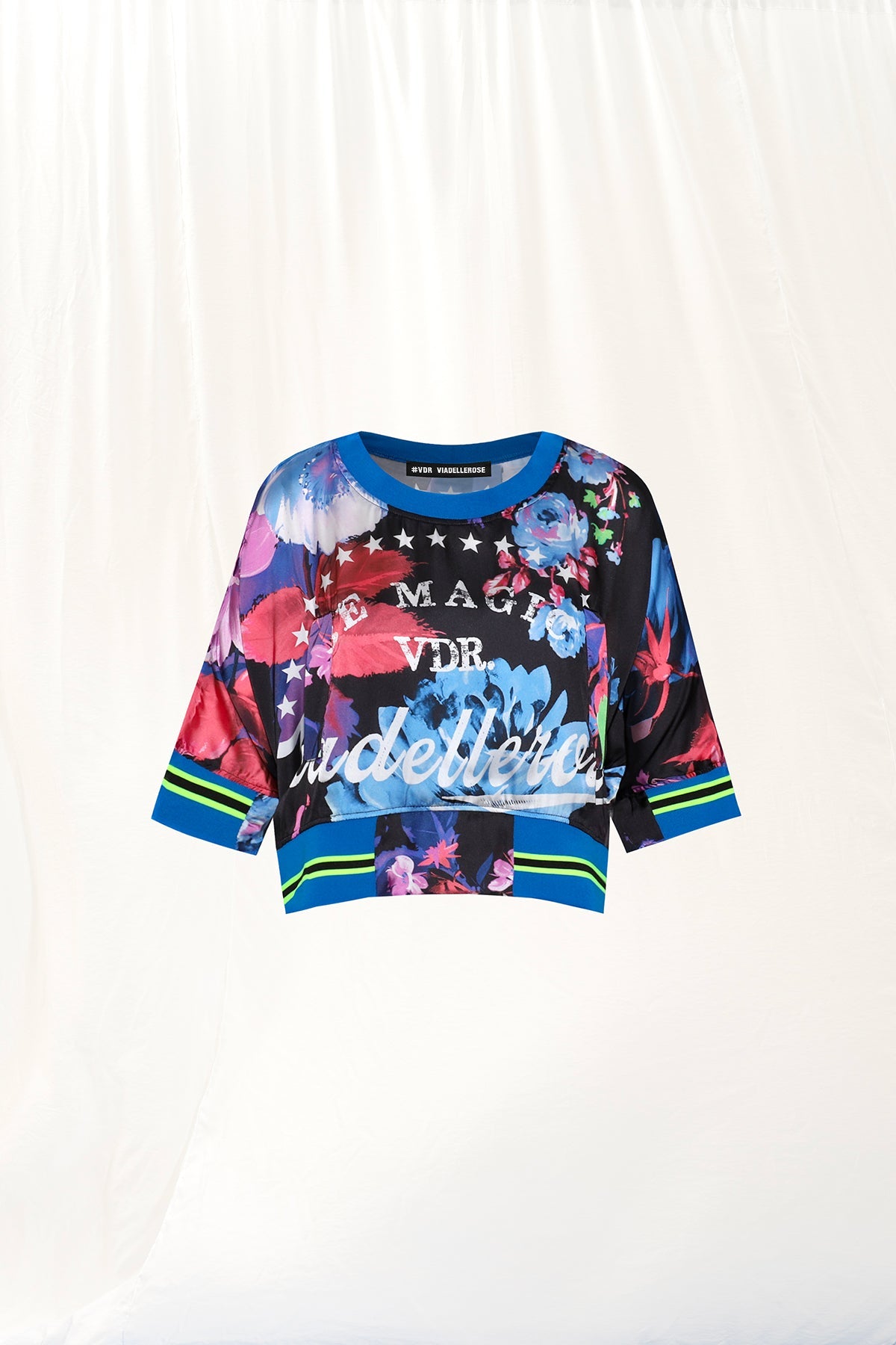 Black Floral Print Satin Blouse 17306