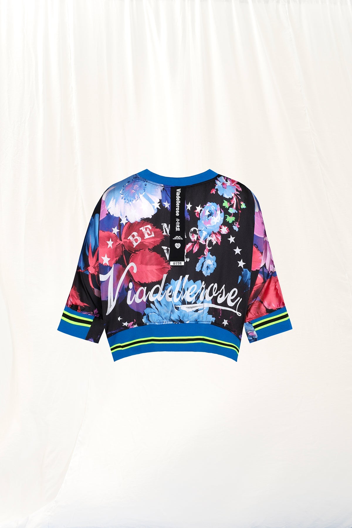 Black Floral Print Satin Blouse 17306